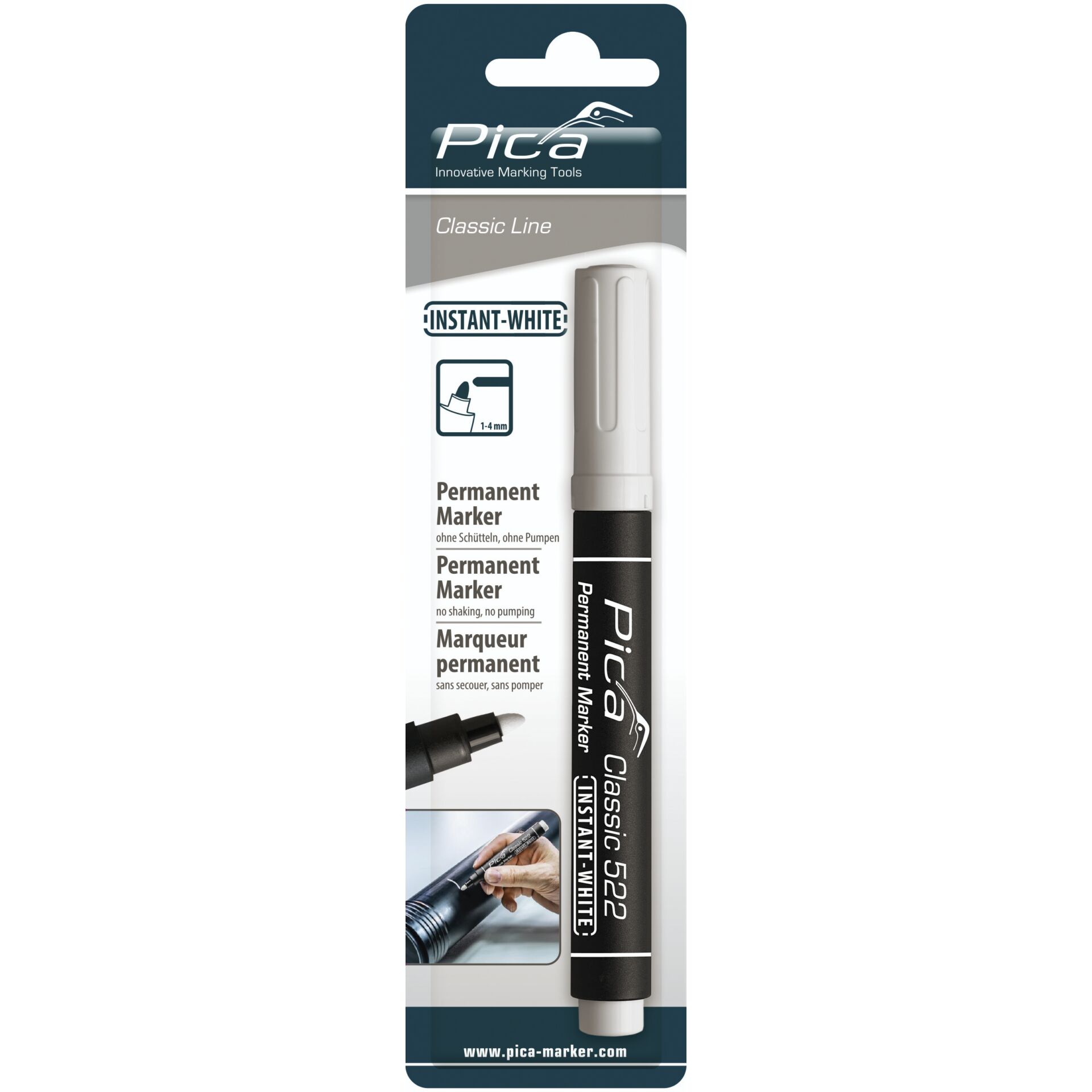 Pica Permanent Marker INSTANT white, Bullet Tip, 1-4mm Retail