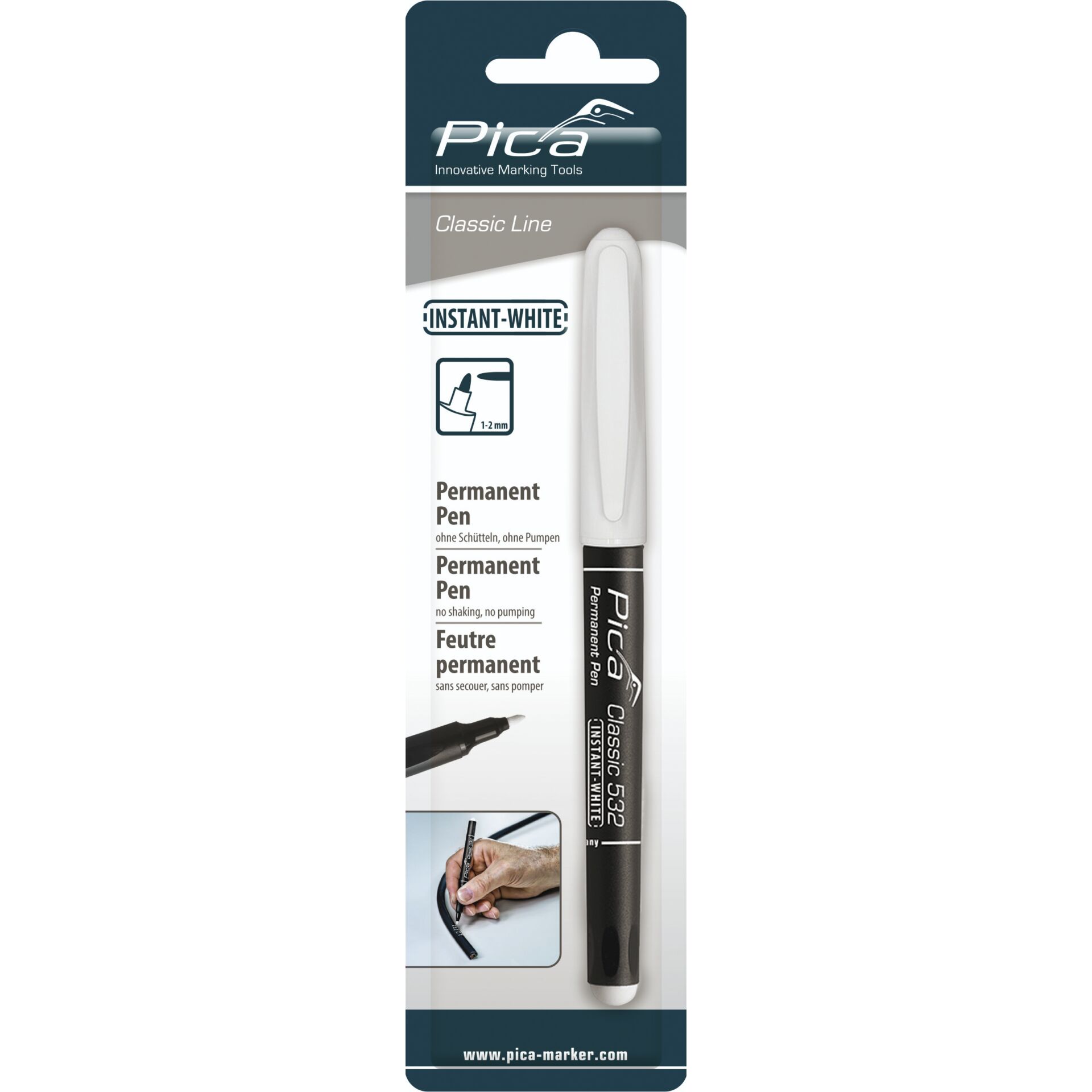 Pica Permanent Marker INSTANT white, Bullet Tip, 1-2mm Retail