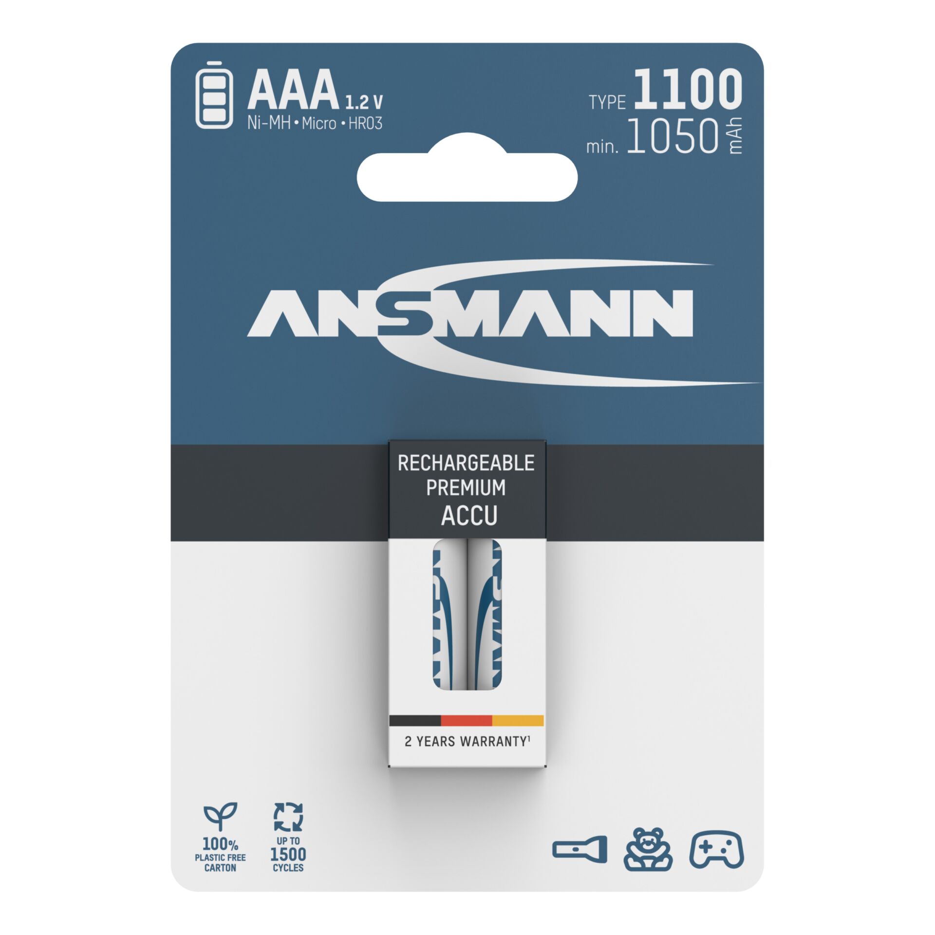 1x2 Ansmann NiMH rech. battery 1100 Micro AAA 1050 mAh