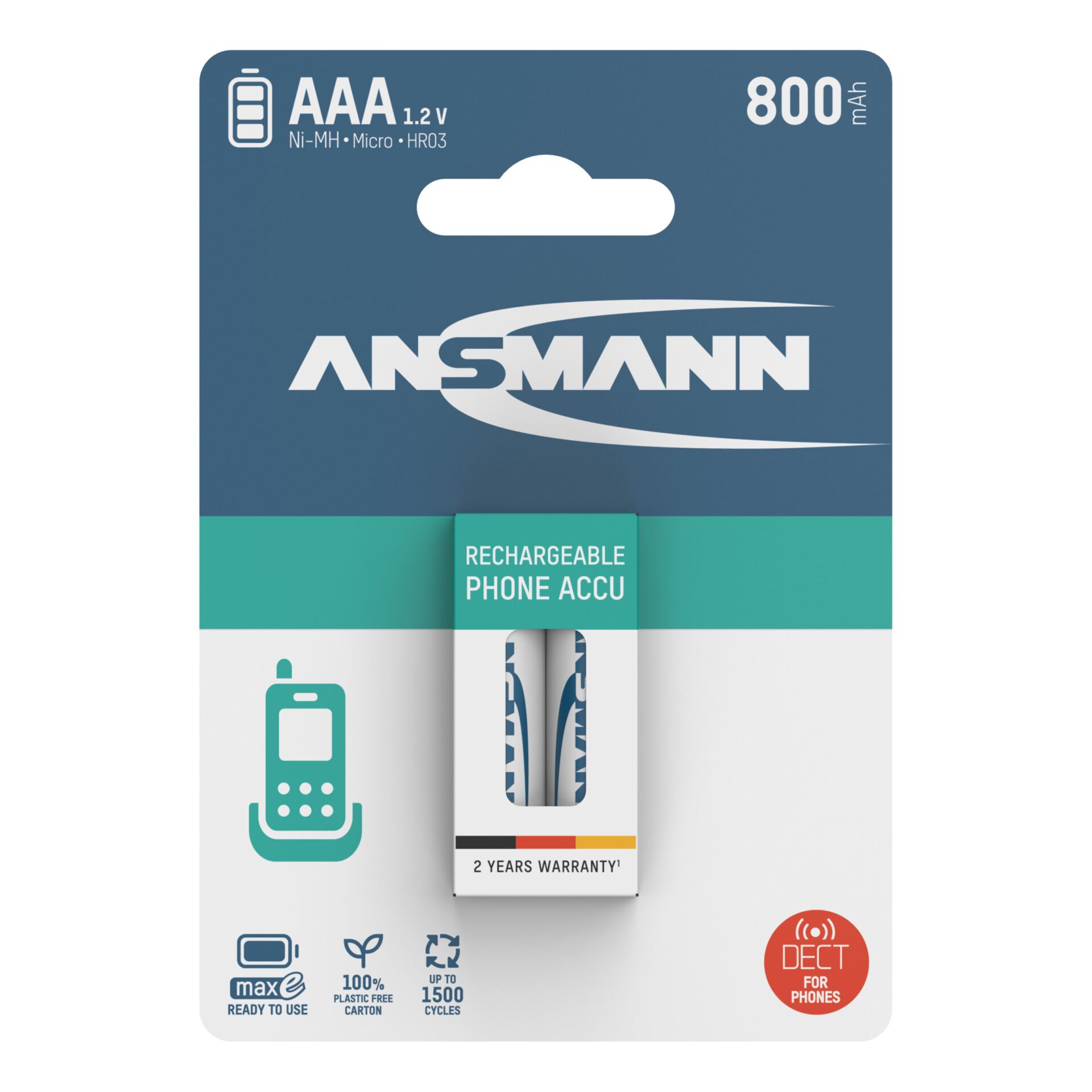 1x2 Ansmann maxE NiMH rech.bat. Micro AAA 800 mAh DECT PHONE