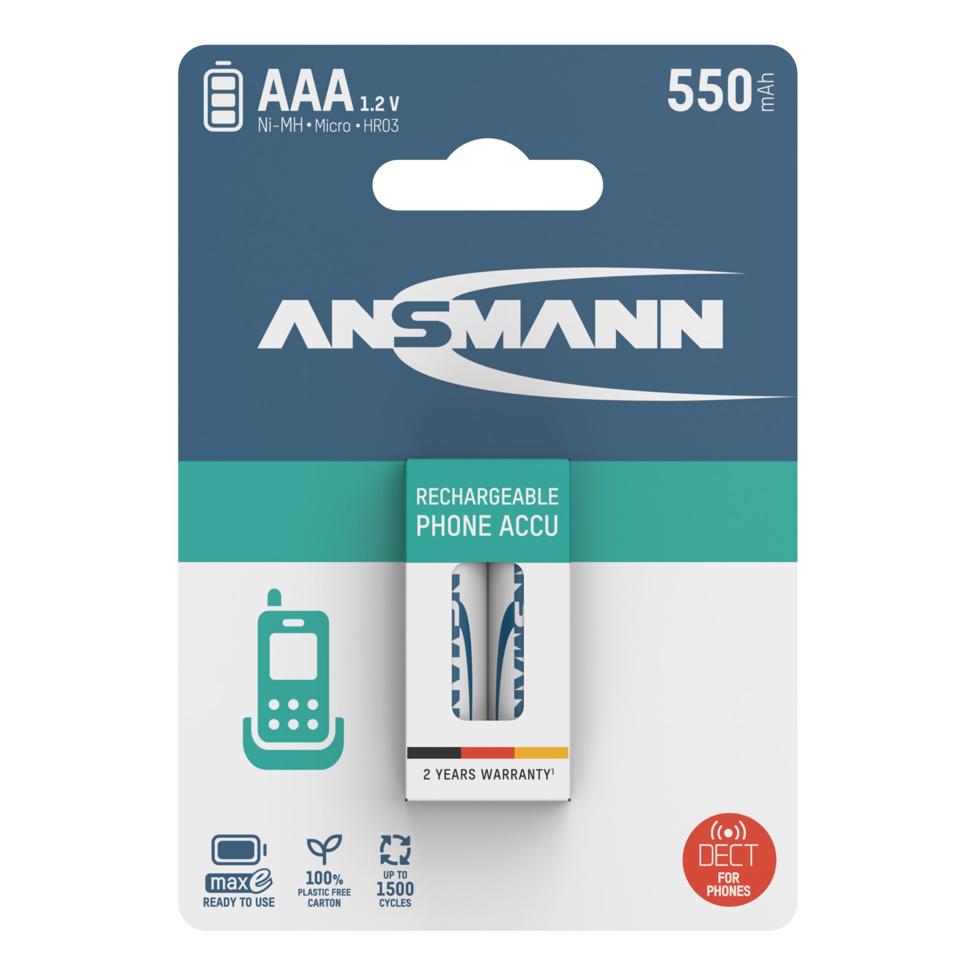 1x2 Ansmann maxE NiMH rech.bat. Micro AAA 550 mAh DECT PHONE