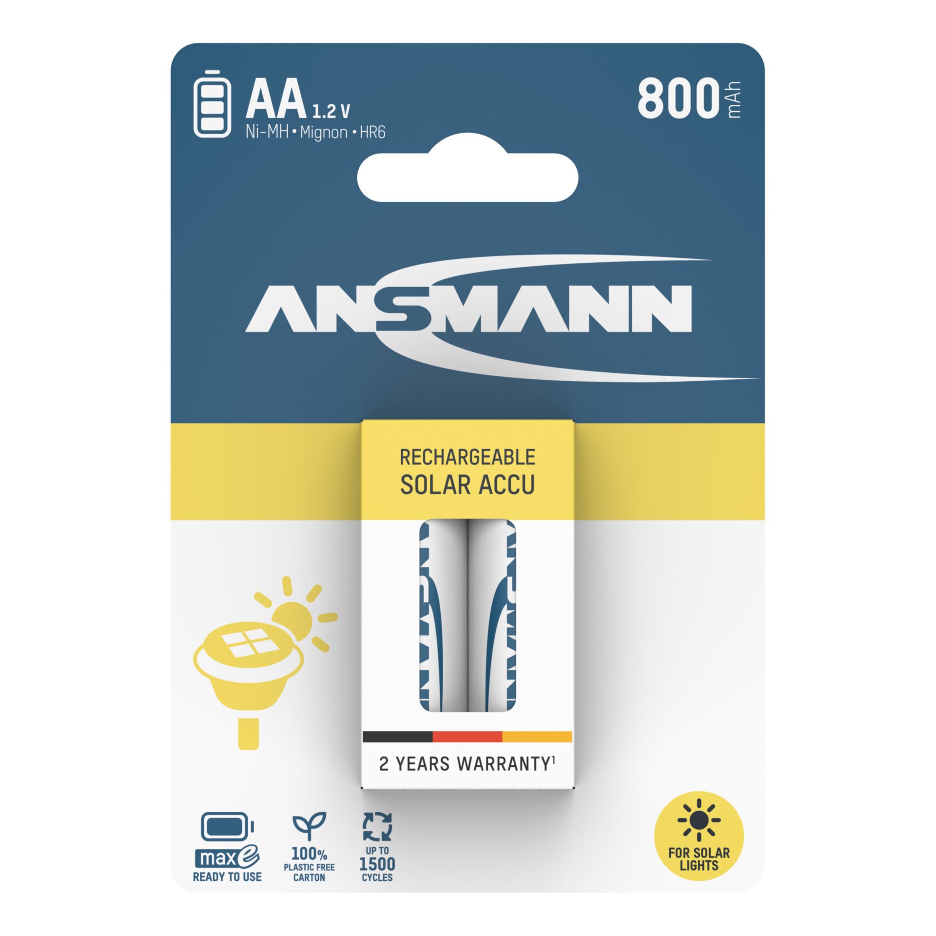 1x2 Ansmann maxE NiMH rech.bat. Mignon AA 800 mAh SOLAR 5035513