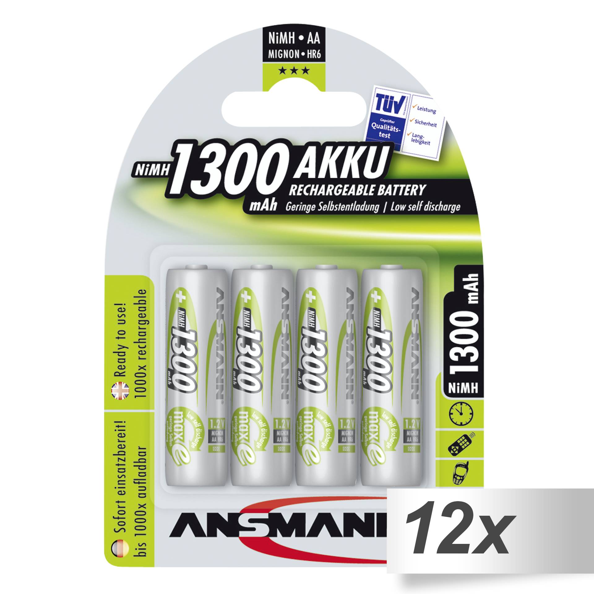 12x4 Ansmann maxE NiMH bat. Mignon AA 1300 mAh