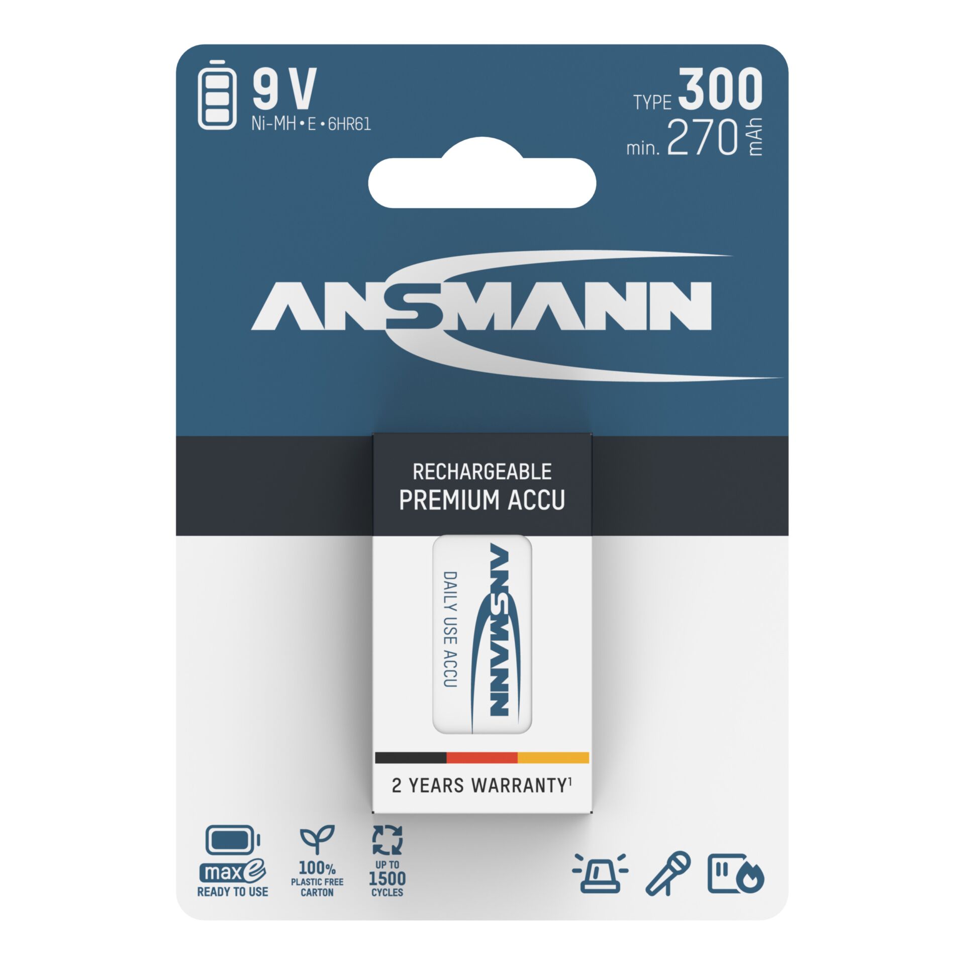1x6 Ansmann maxE NiMH bat. 300 9V-Block 270 mAh 5035453