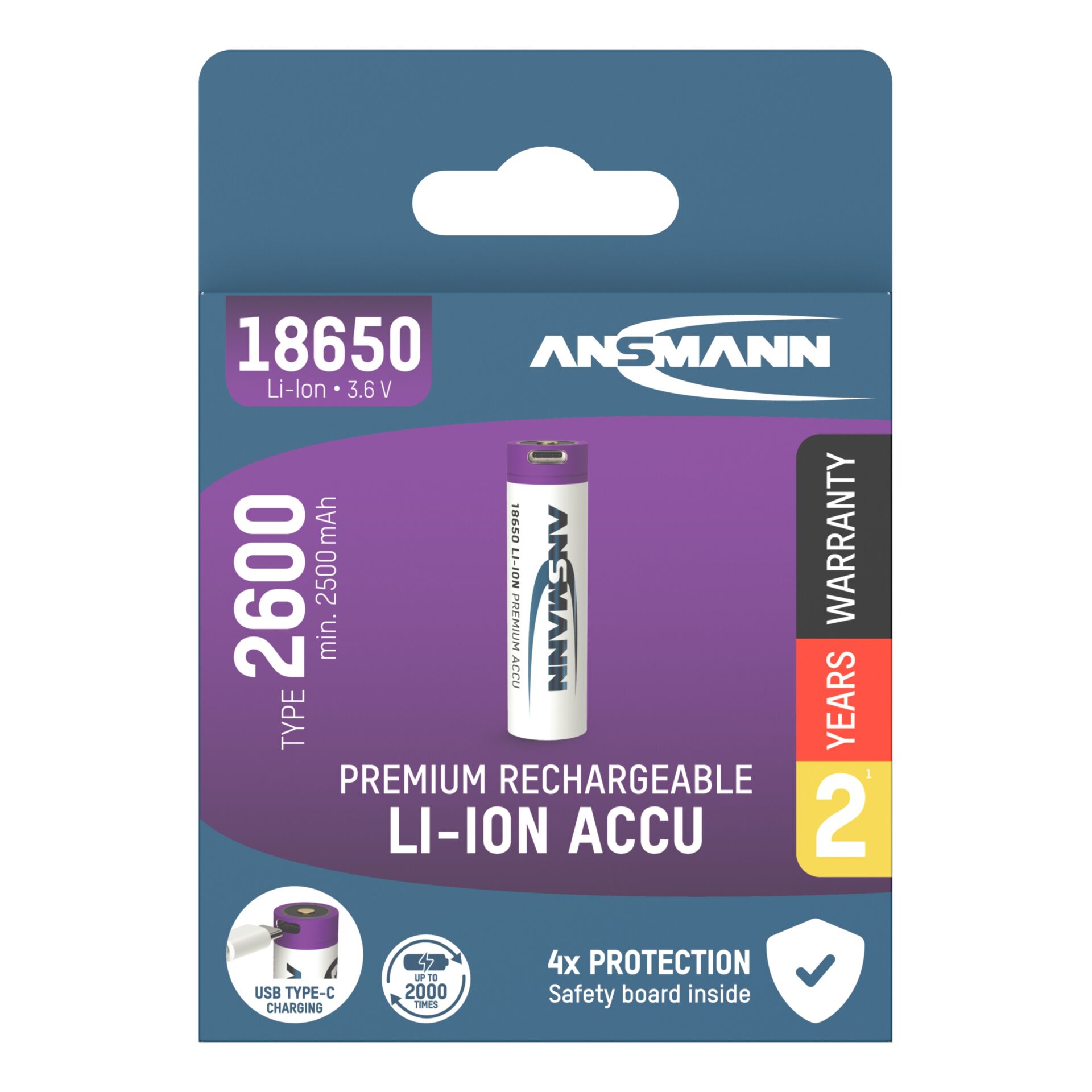 Ansmann Li-Ion 18650 2600mAh 3,6V Micro-USB 1307-0002