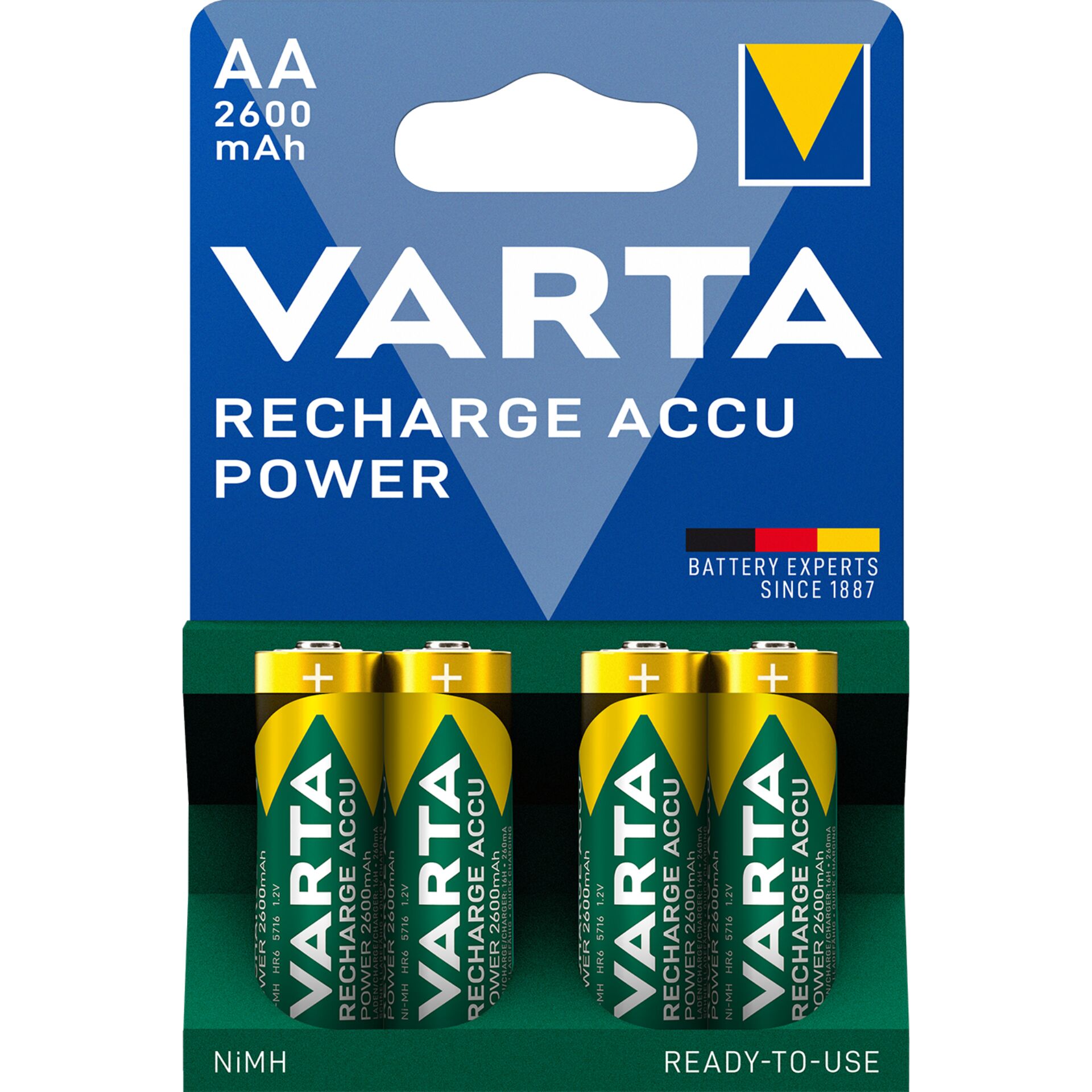 1x4 Varta Rechargeable Accu AA NiMH 2600 mAh Mignon
