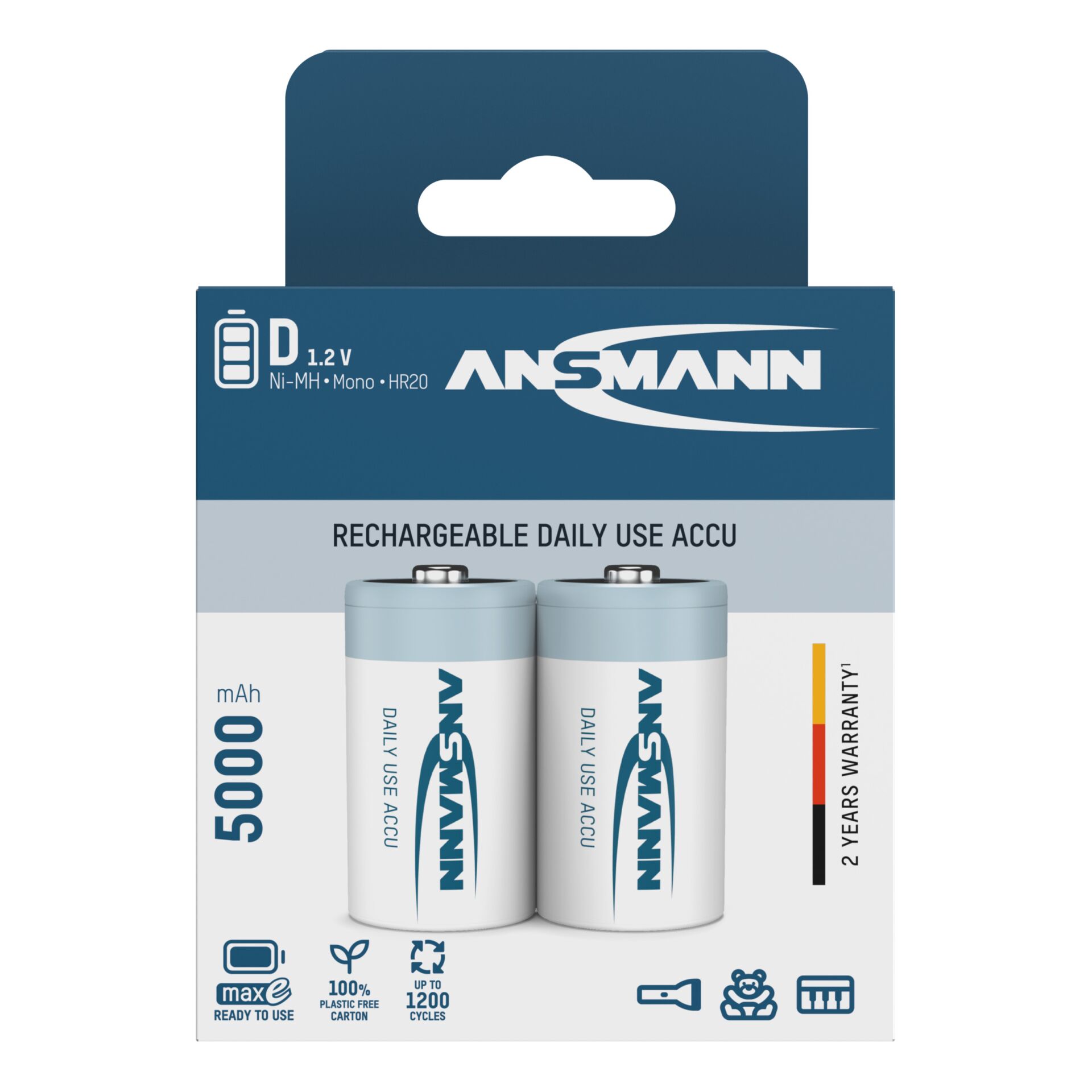 1x2 Ansmann maxE NiMH rech.bat. Mono D 5000 mAh 5030922