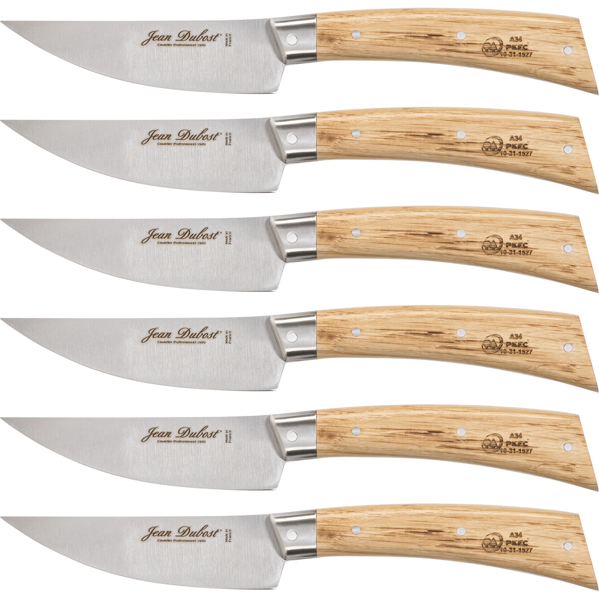Laguiole Jean Dubost Steak Knife Set 6pcs., Oak Wood