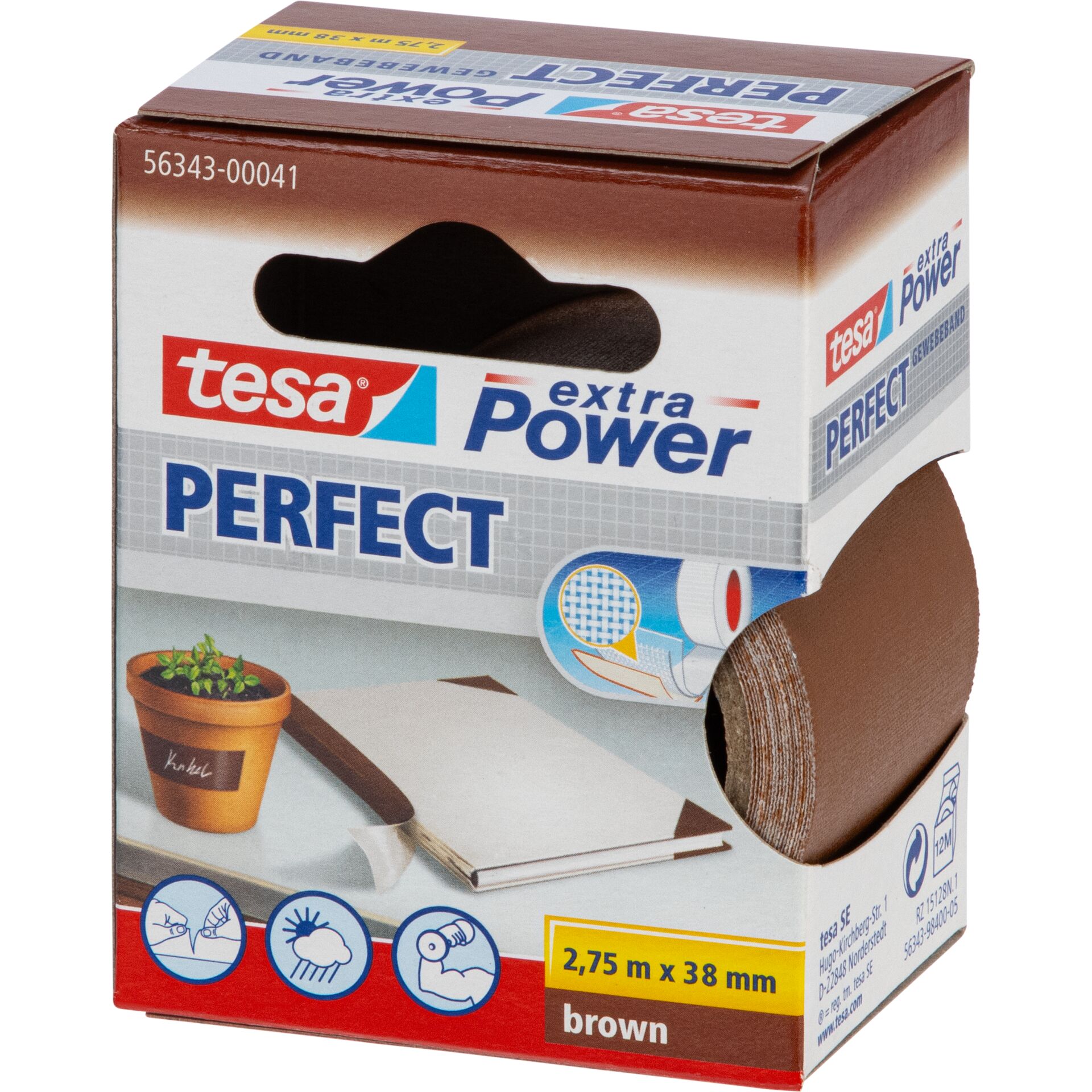 Tesa Fabric Tape 2,75m x 38mm extra Power Perfect Brown 56343