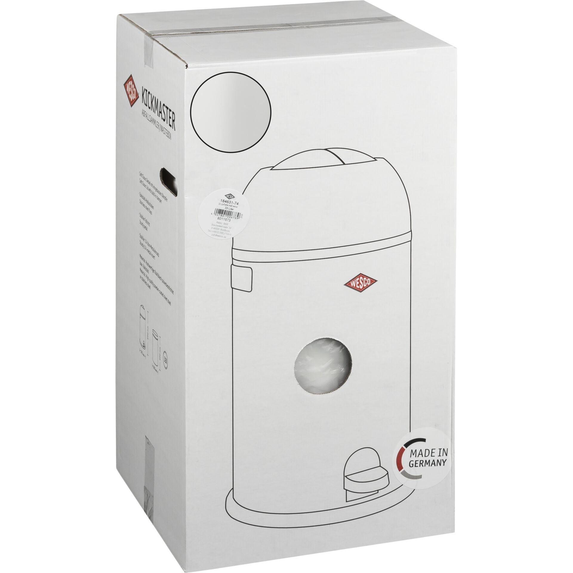 WESCO Kickmaster Soft Trash Bin white matt