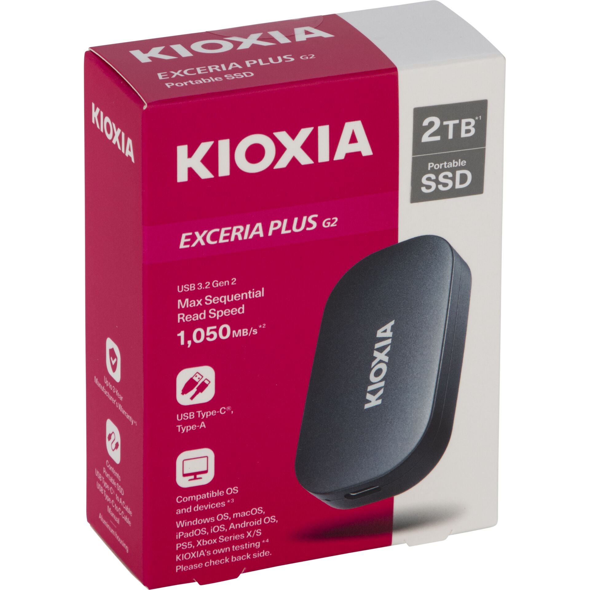 KIOXIA EXCERIA PLUS G2 2000GB Portable SSD USB 3.2 Gen2 Type C