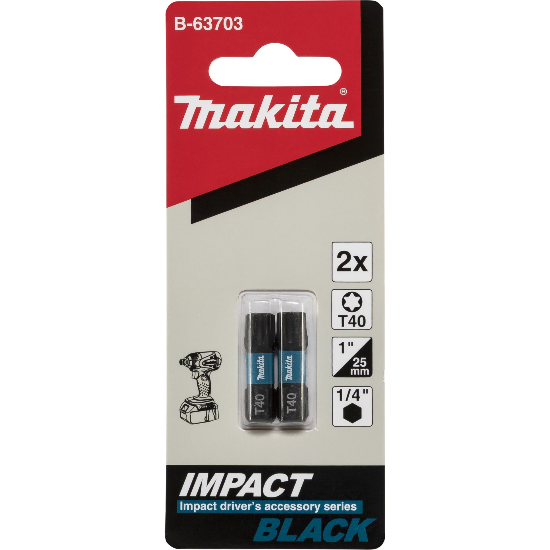 Makita Scrw Bit Impact Black T40, 25mm, 2 pcs