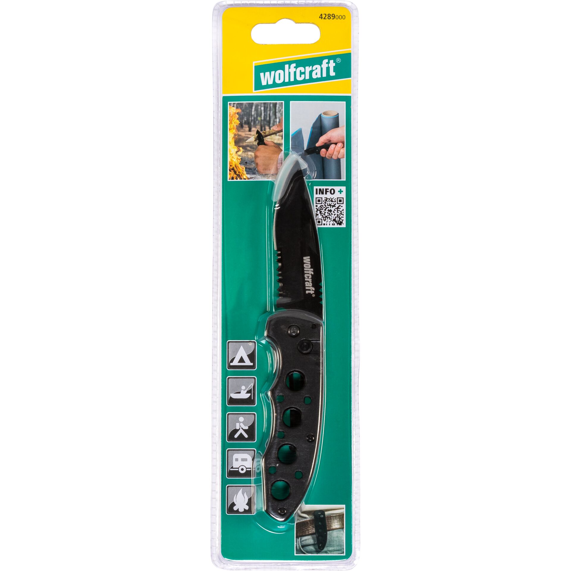 Wolfcraft Leisure Knife with Folding, Serrated Blade 75mm