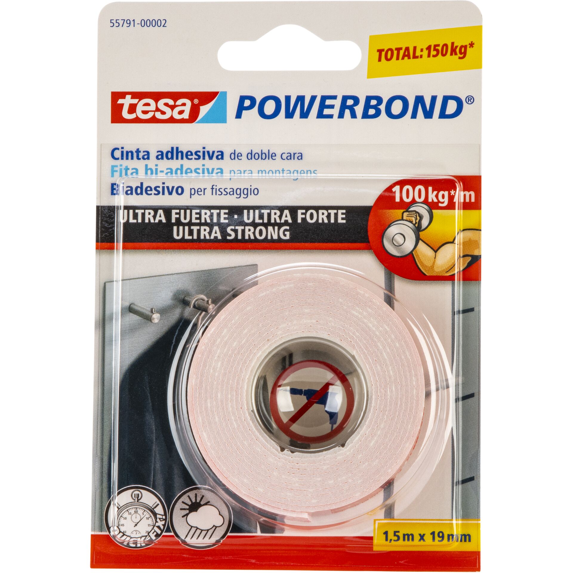 Tesa Double-Sided Tape Ultra Strong 1,5m x 19mm, White 55791