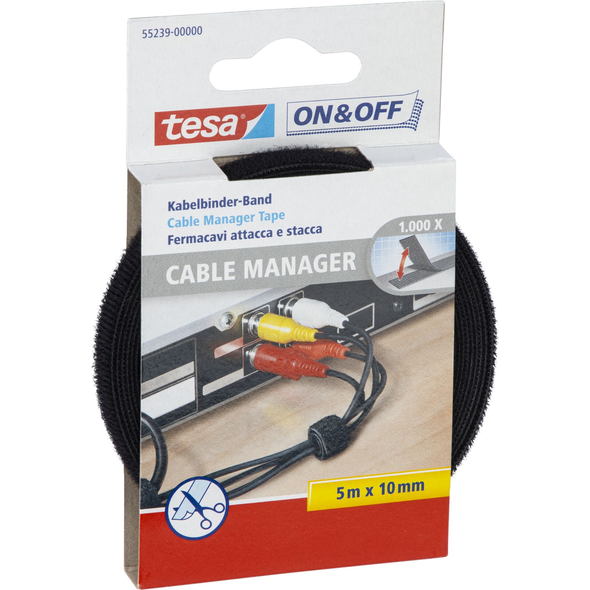 Tesa On&Off Cable Manager Univ. 10mm x 500cm, Black 55239