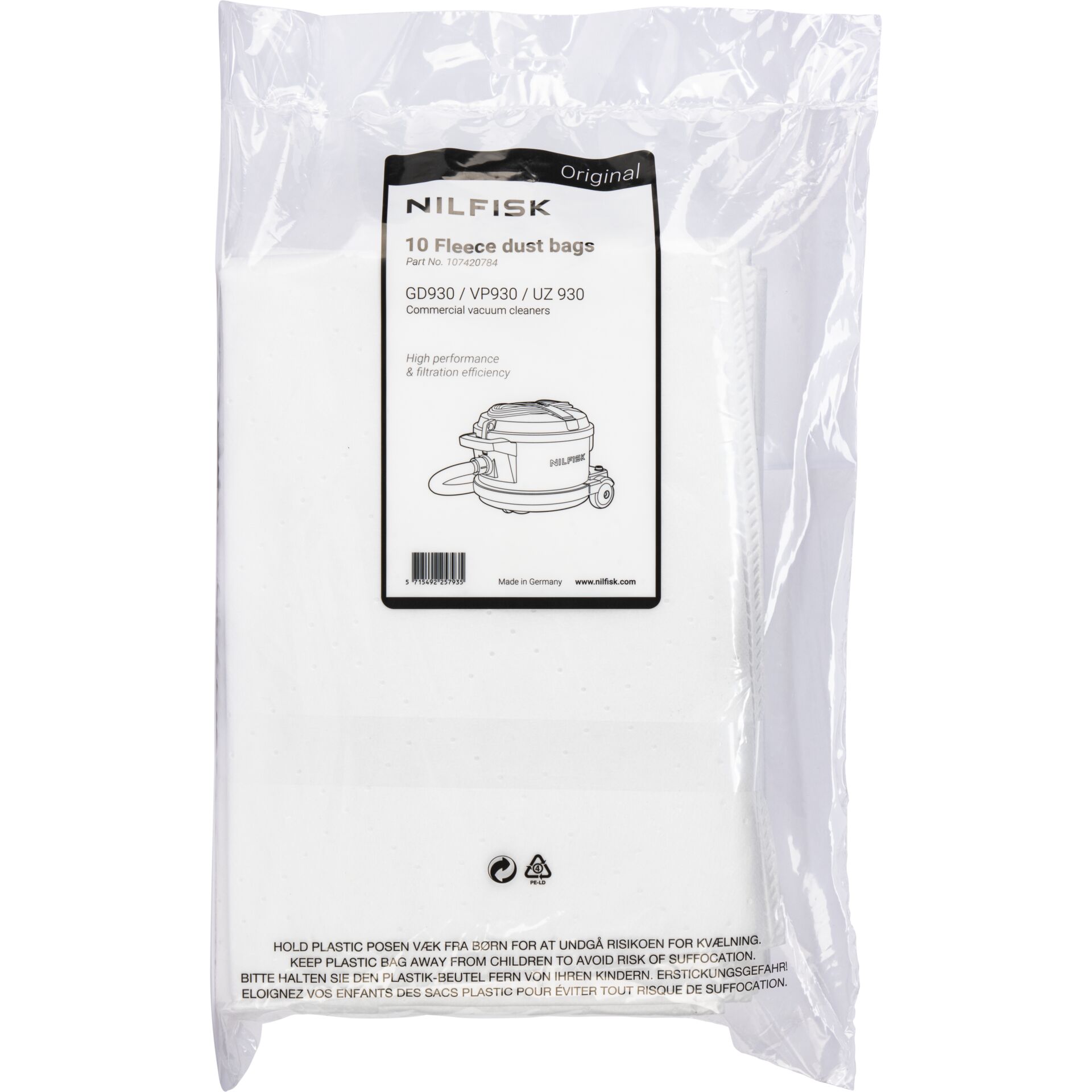 Nilfisk 10x Dust Bag for VP 930 ECO HEPA