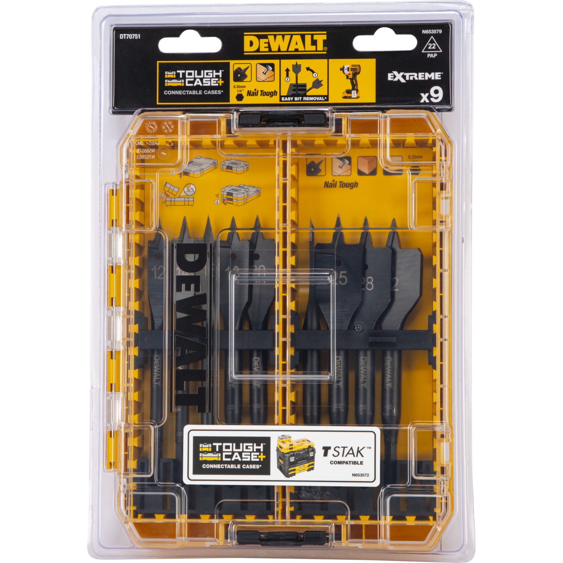 DeWalt DT70751-QZ Flat Wood Drill Bit Set, 9 pcs