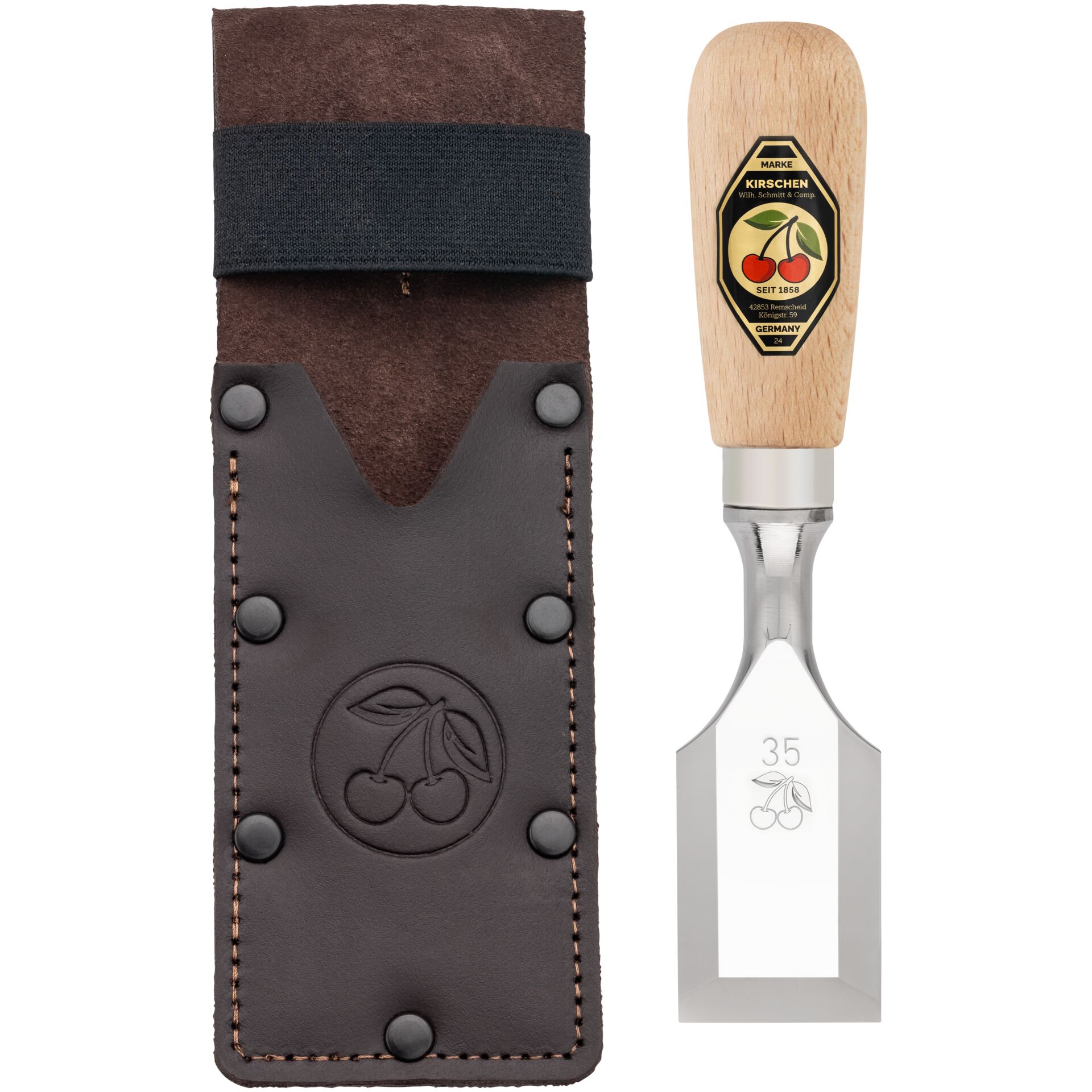 Kirschen Short chisel in leather holster, 35 mm