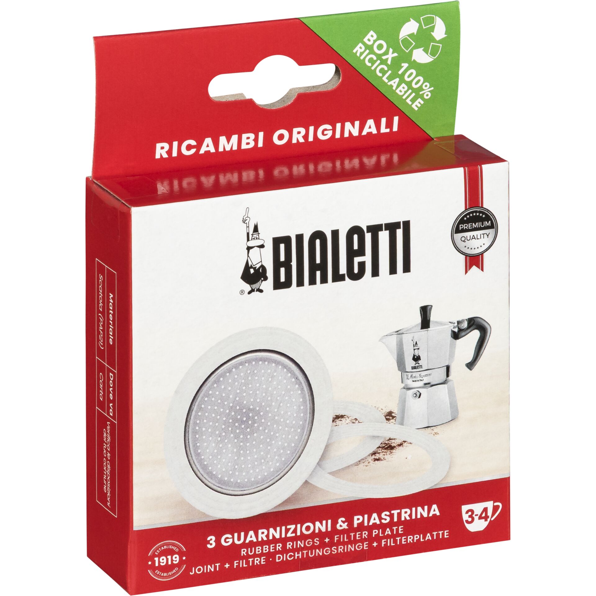 Bialetti Ricambi 3 Replacement Gaskets +1 Filter 3-4 Cups