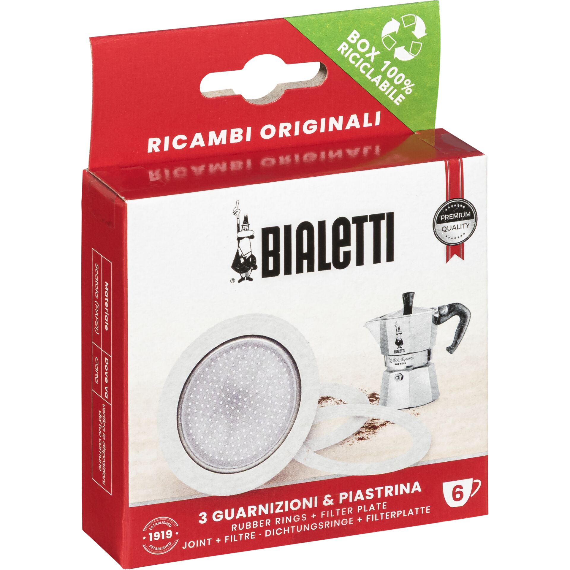 Bialetti Ricambi 3 Replacement Gaskets +1 Filter 6 Cups