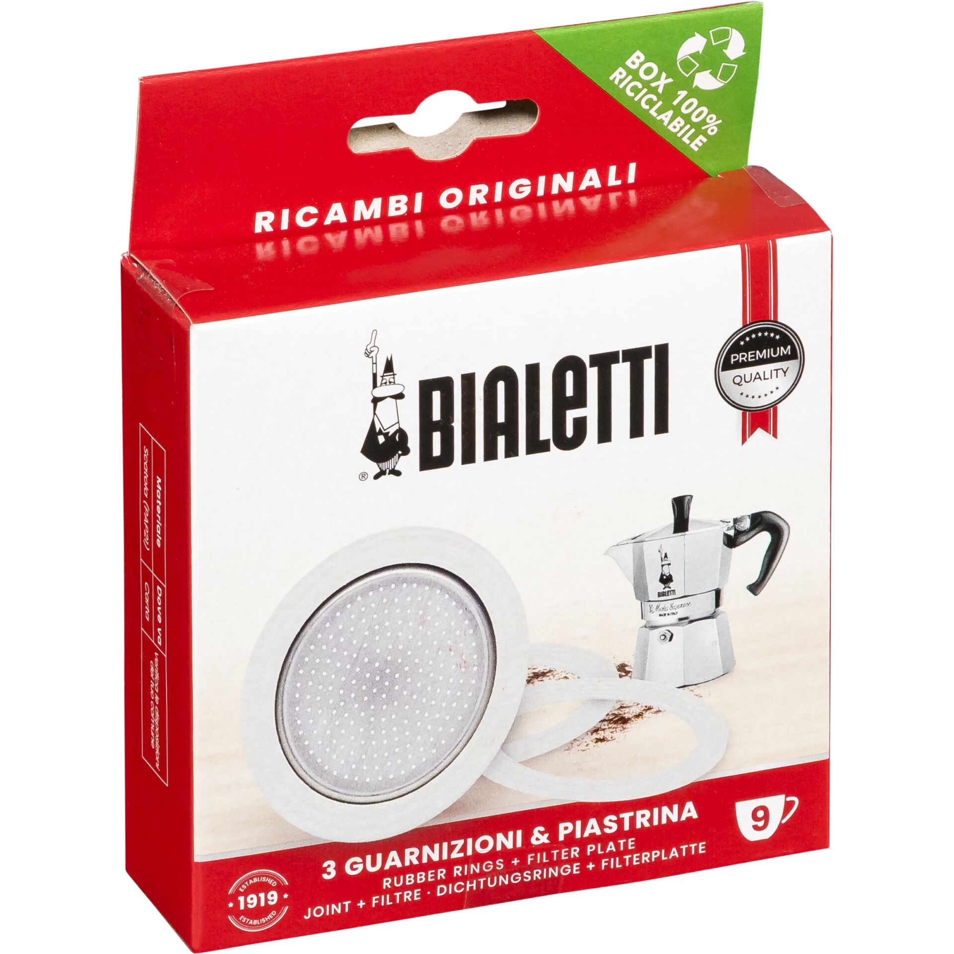 Bialetti Ricambi 3 Replacement Gaskets +1 Filter 9 Cups