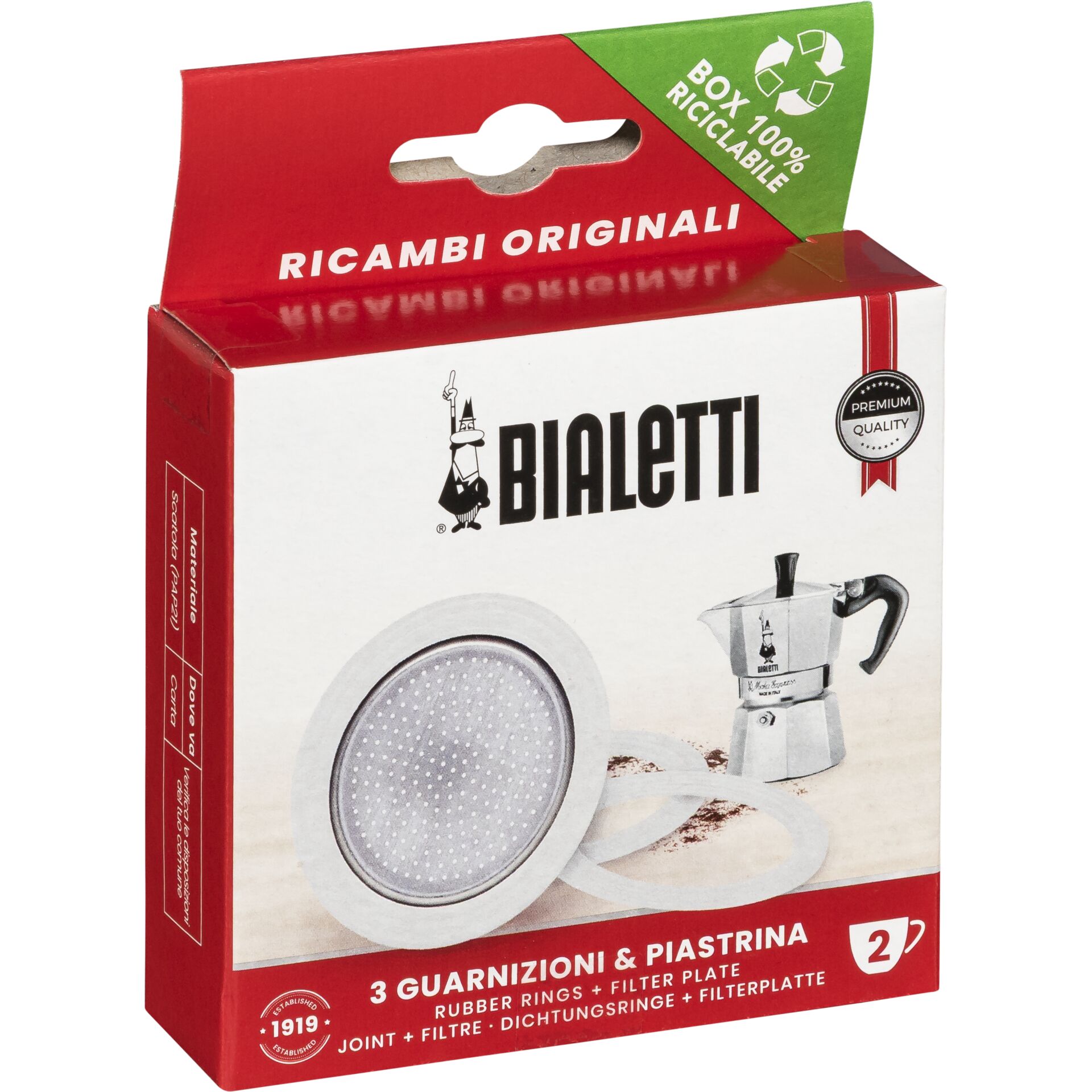 Bialetti Ricambi 3 Replacement Gaskets +1 Filter 2 Cups