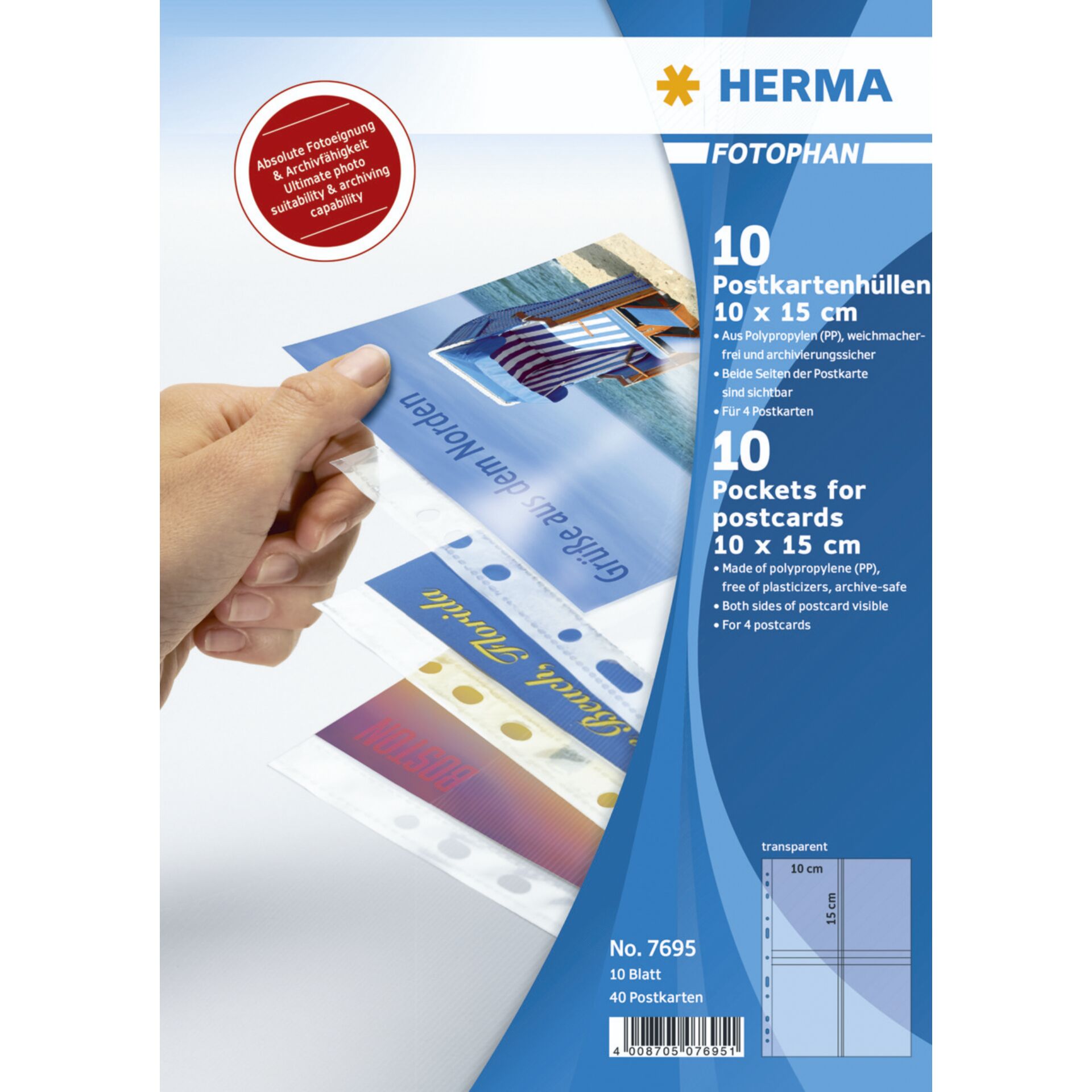 Herma Postcard Pockets 10x15 10x4 Sheets transparent 7695