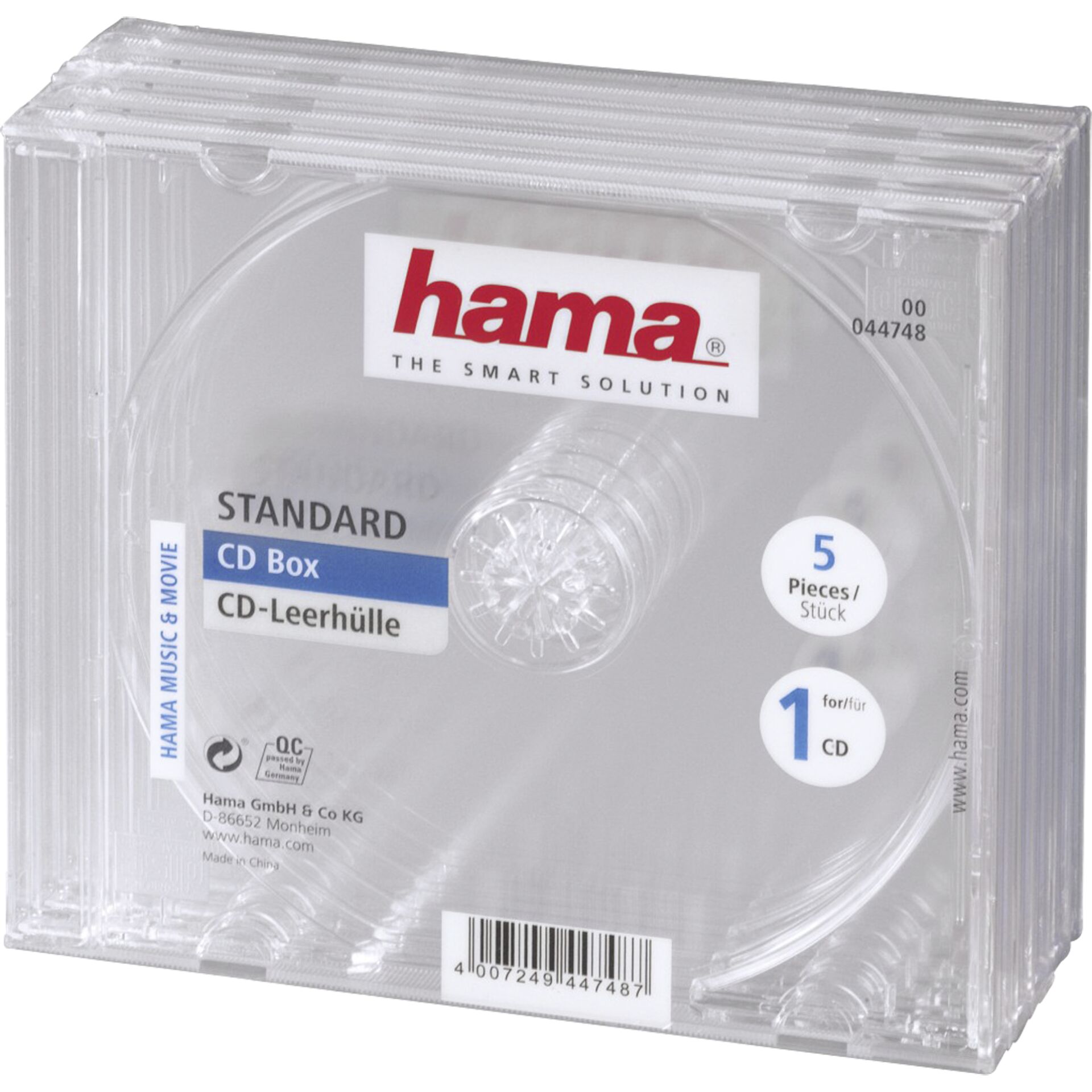 1x5 Hama CD Jewel-Case transparent 44748