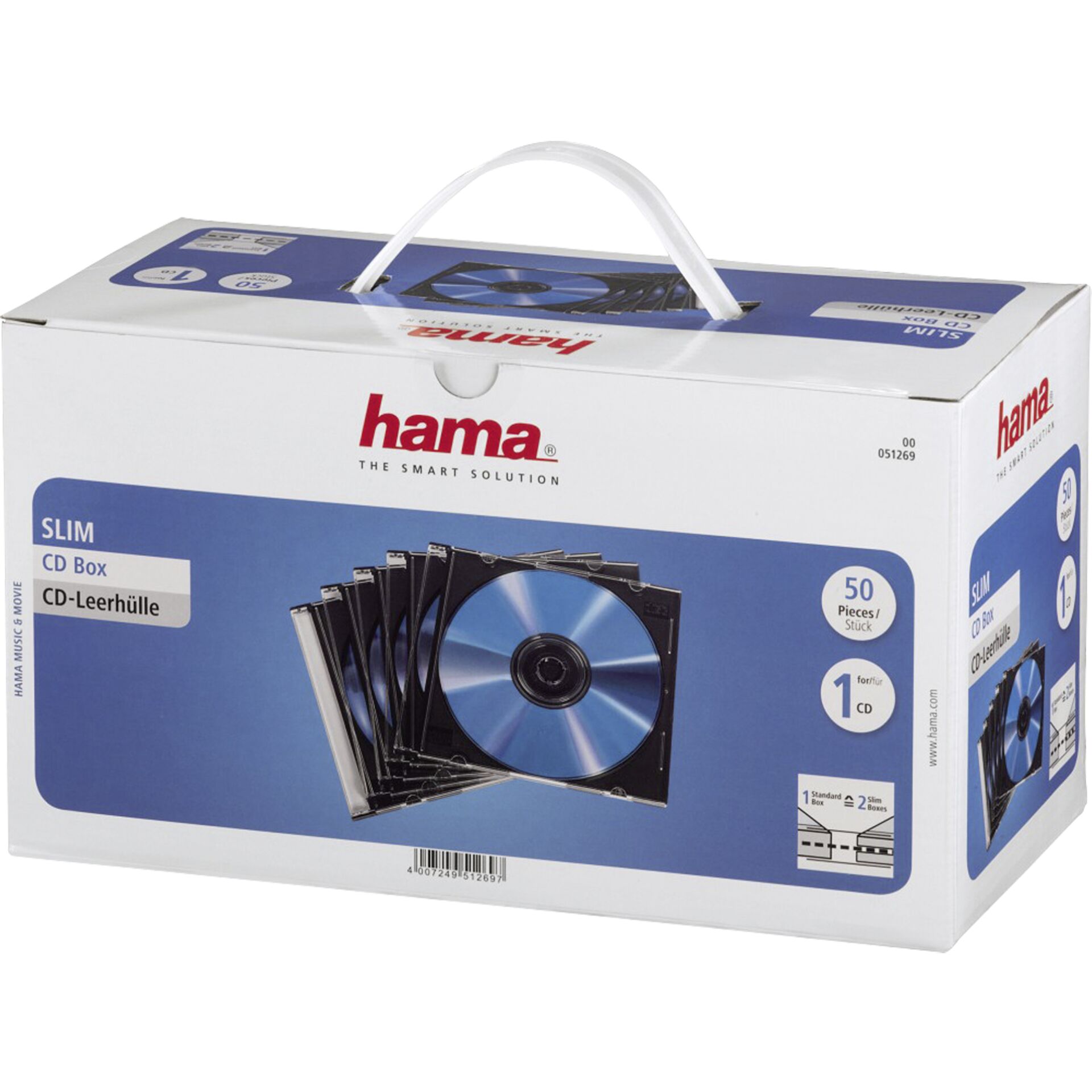 1x50 Hama CD Jewel Case SlimLine Transparent-black 51269