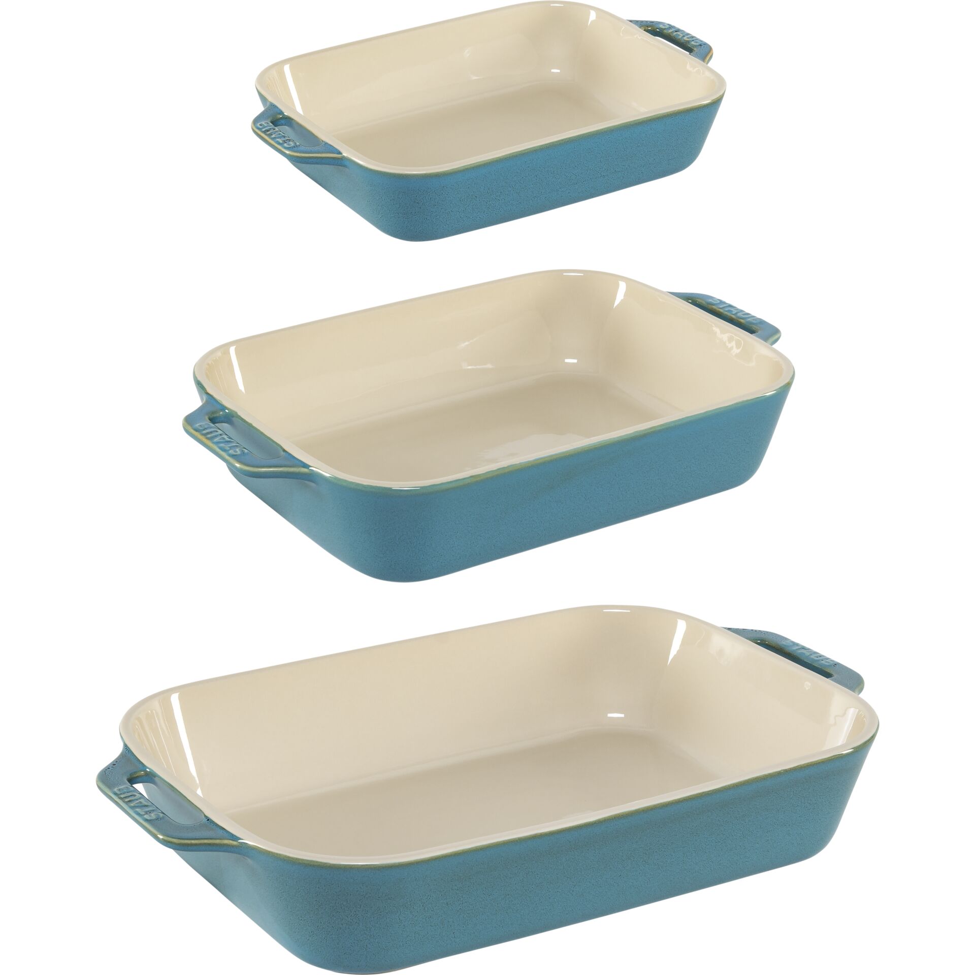 Staub 3-Piece Rectangular Ceramic Bakeware Set, Turquoise