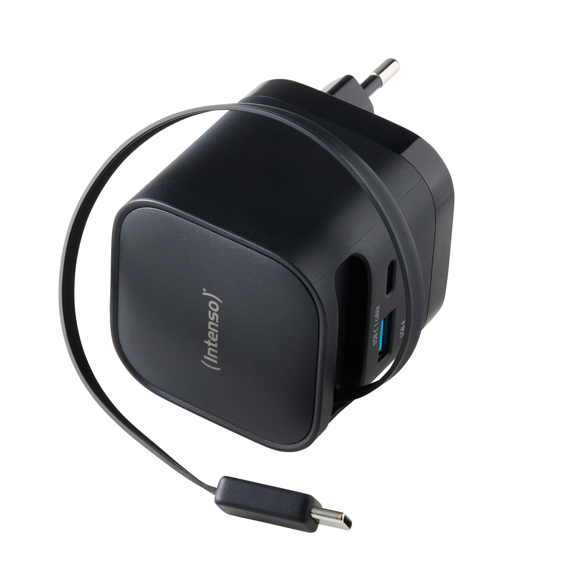 Intenso Power Adapt. W65ACIC 65W 2xUSB-C/USB-A Retract.Cable Blck