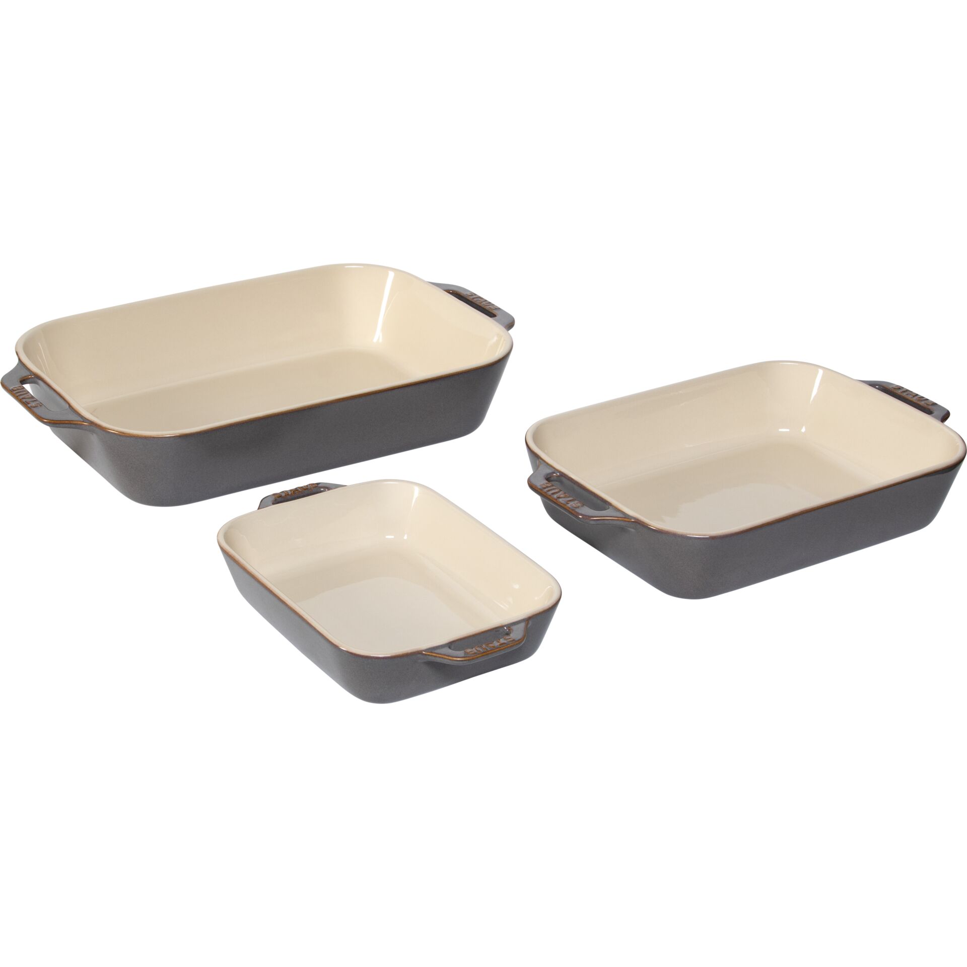 Staub Ceramic 3-pc Rectangular Baking Dish Set, Anique Grey