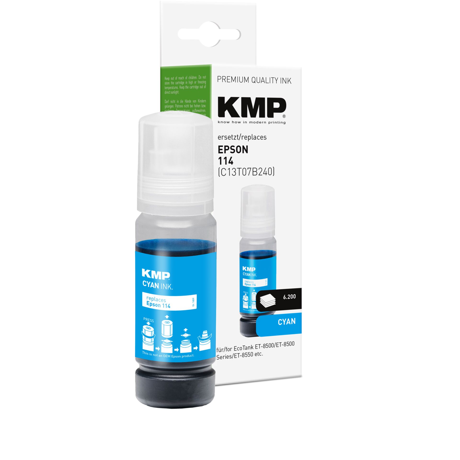 KMP Cyan Ink Bottle replaces Epson 114 T 07B2 70 ml