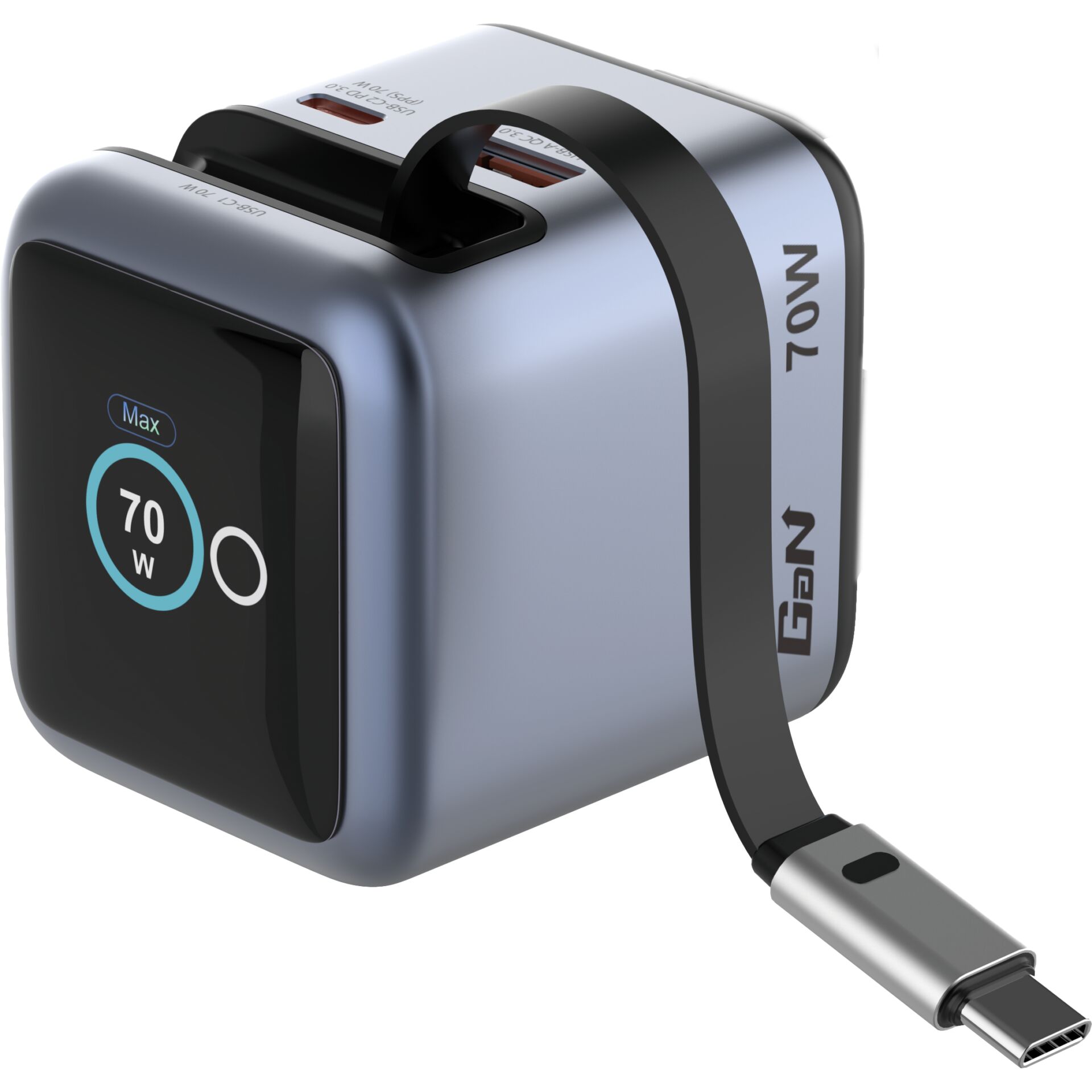 Verbatim Mini GaN Charger 70W einziehbares Kabel+Display 32059