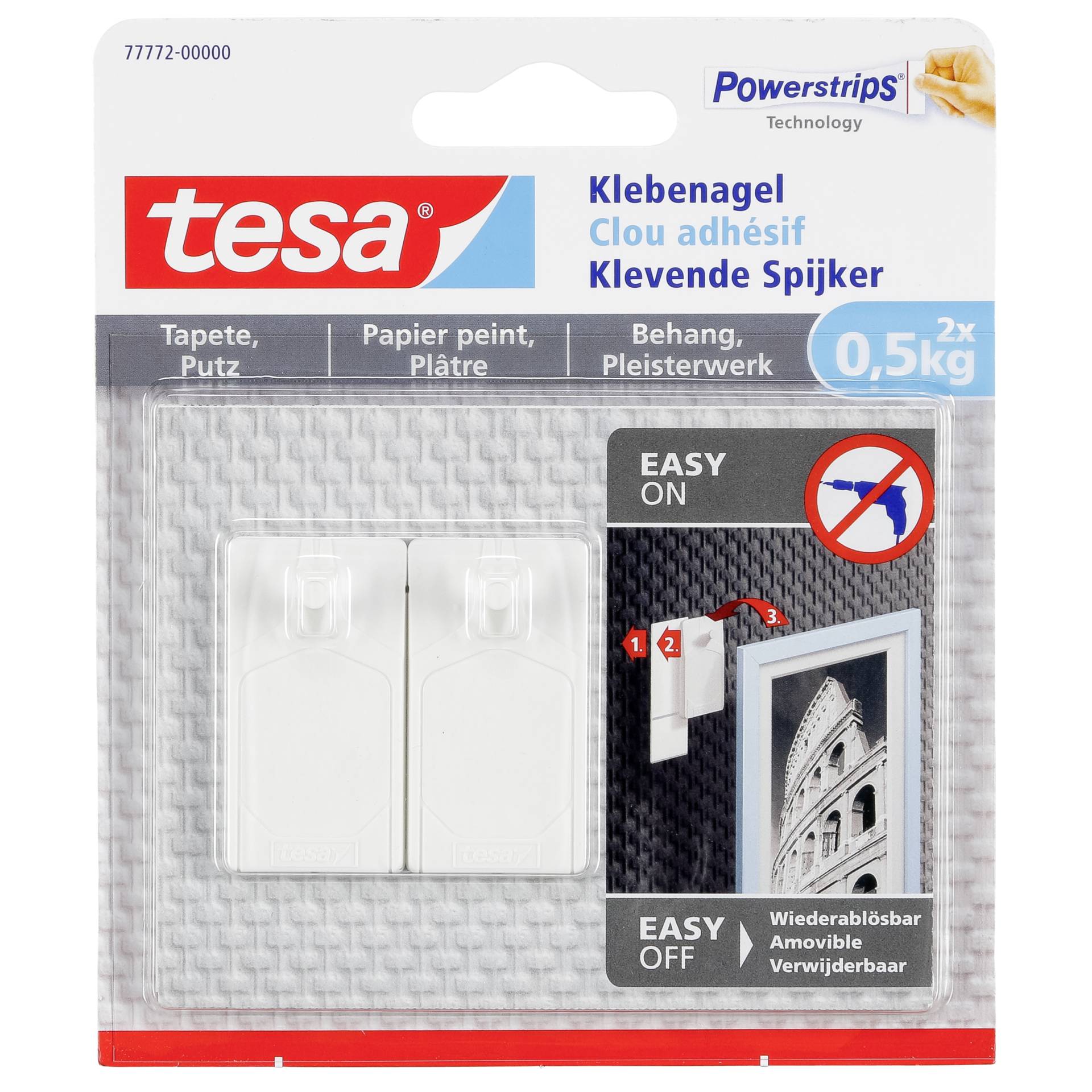 1x2 Tesa Adhesive Nail (0,5 kg) for Wallpaper & Plaster 77772