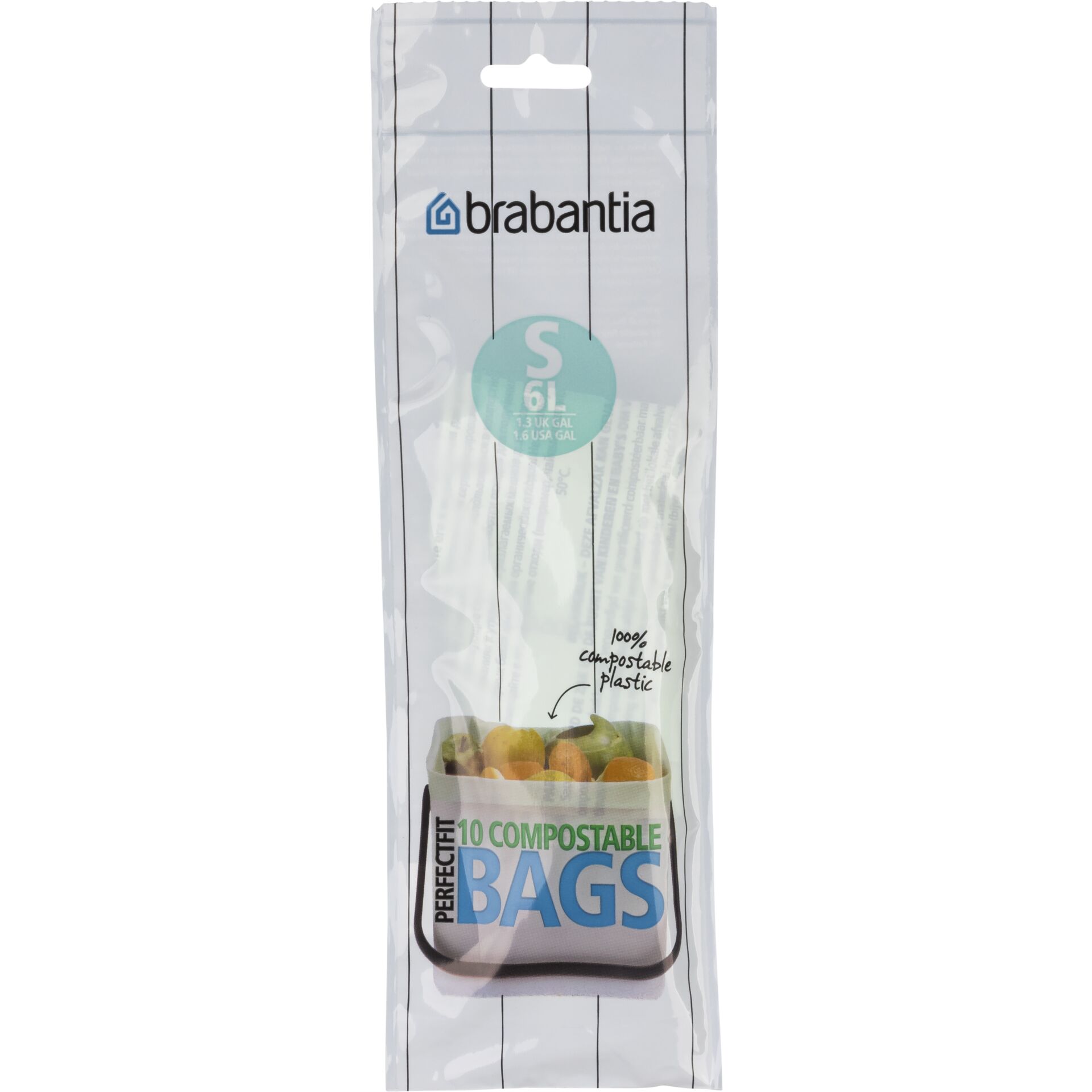 Brabantia PerfectFit Bin Liner Compostable Type S, 6 L, 10 bags