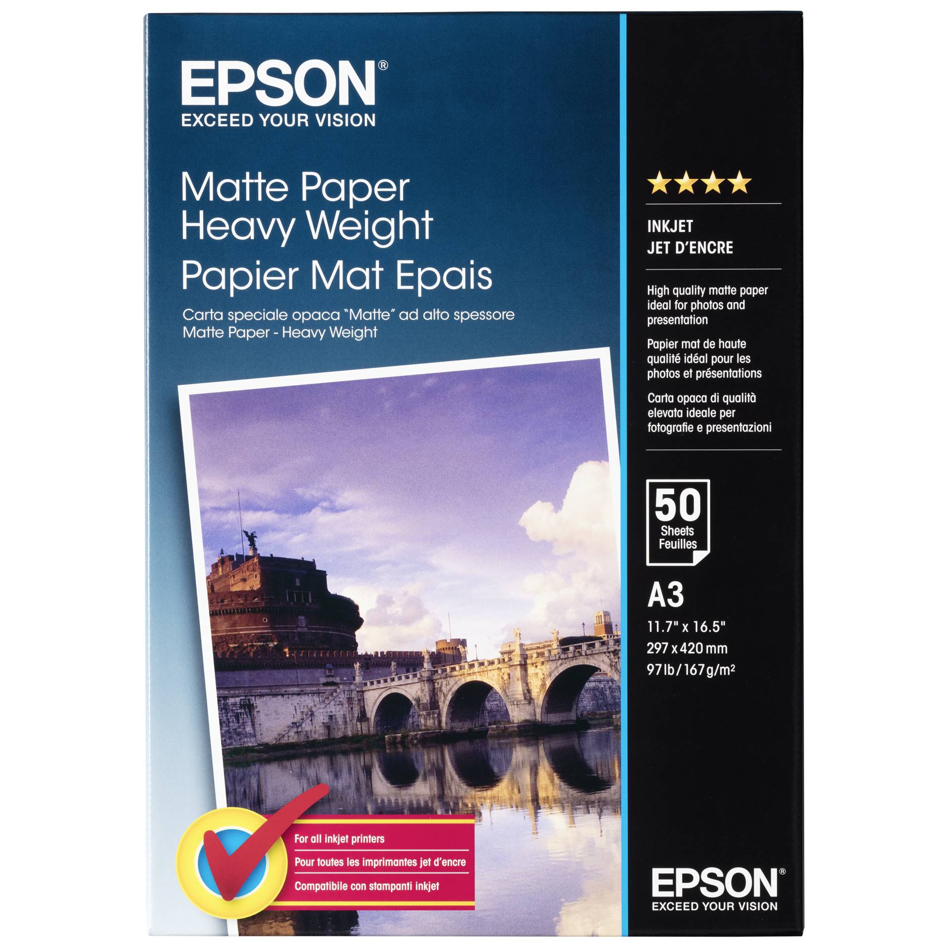 Epson Matte Paper - Heavy Weight A3, 50 Sheet, 167g S041261
