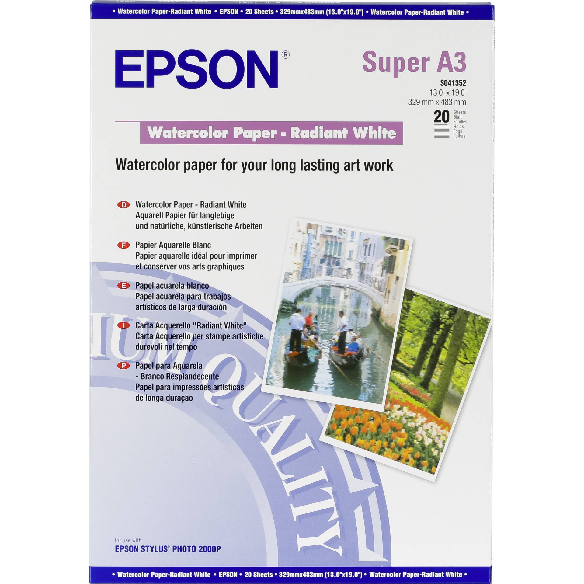 Epson Watercolor Paper white A3+, 20 Sheet, 190g S041352