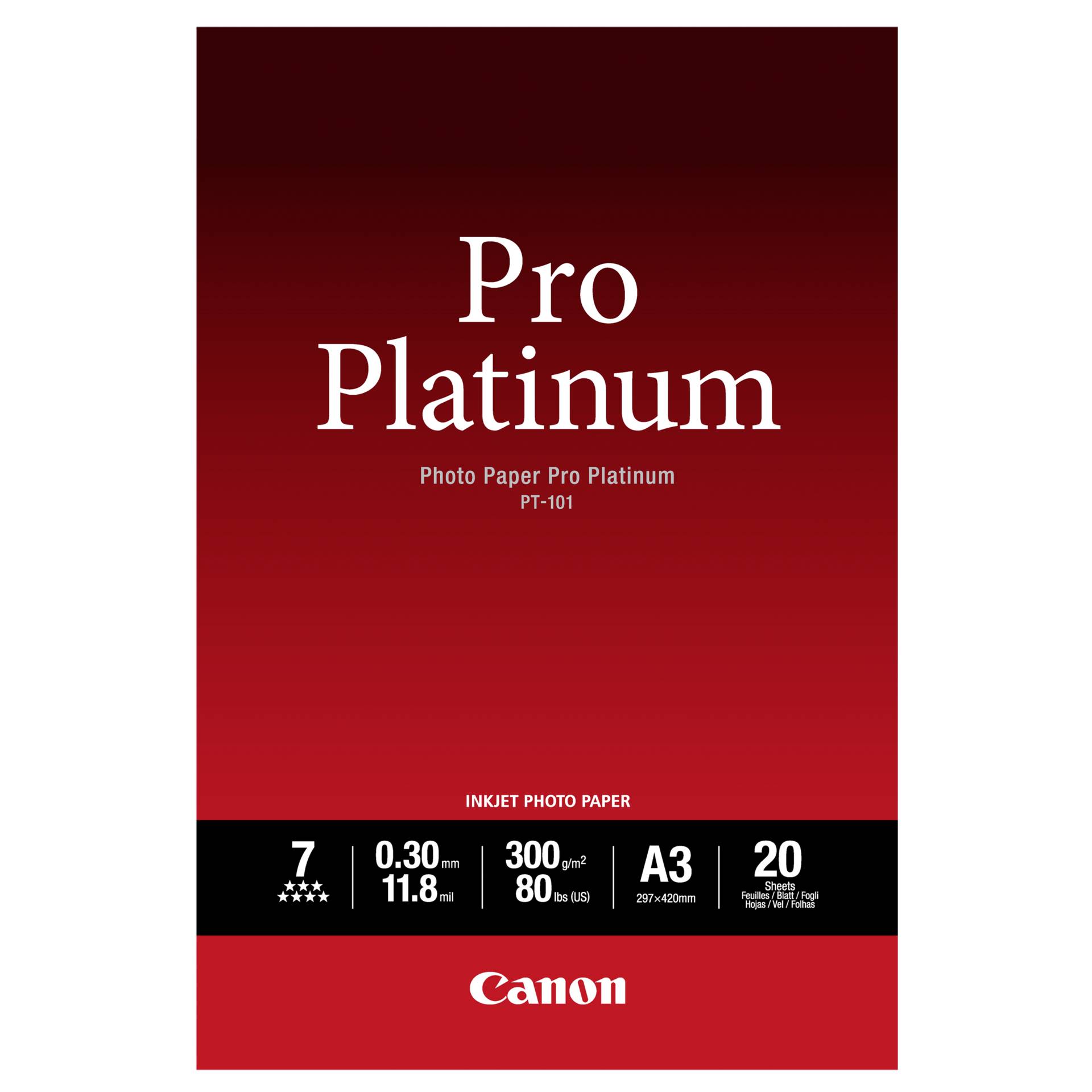 Canon PT-101 A 3, 20 sheet Photo Paper Pro Platinum 300 g