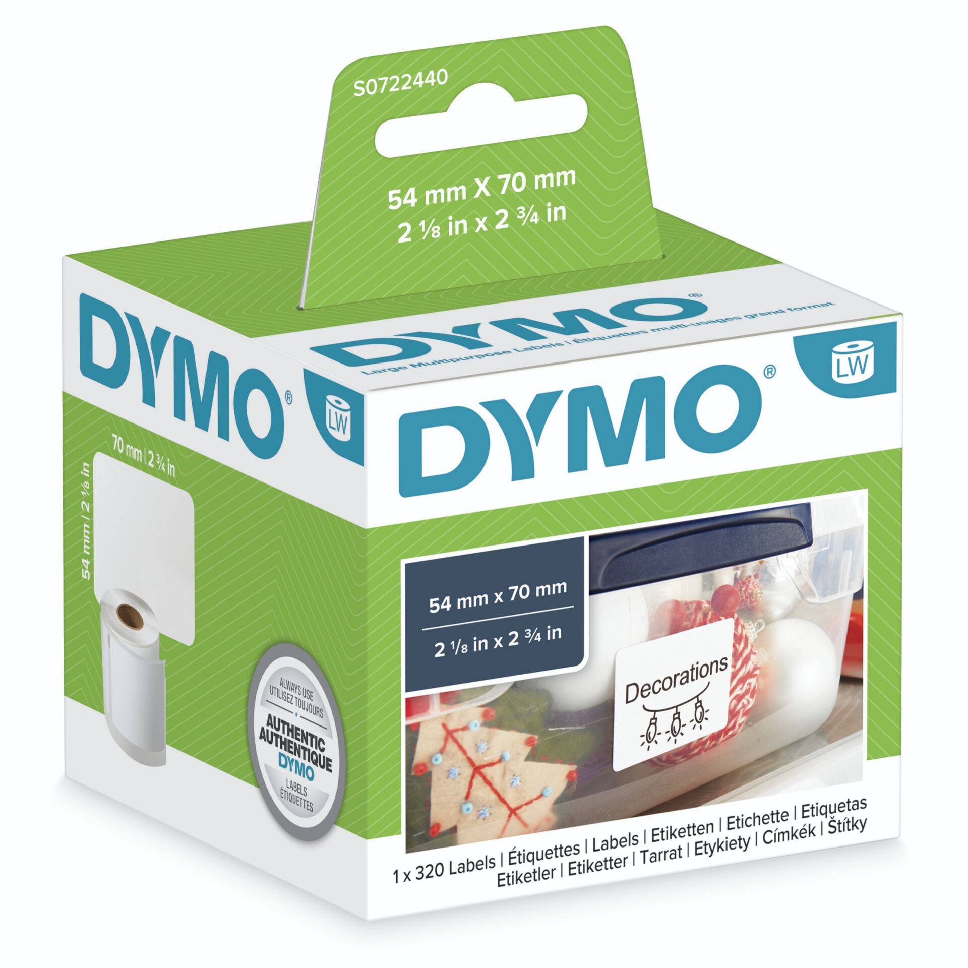 Dymo Large Multipurpose Labels 70mm x 54mm / 320 labels 99015