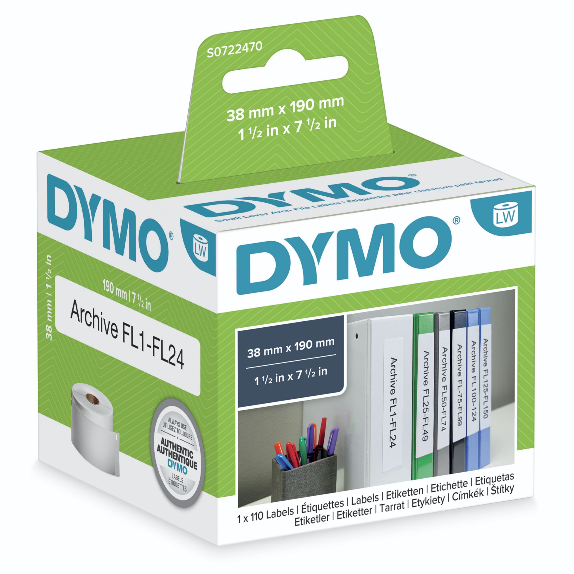 Dymo Lever arch labels 190mm x 38mm / 1 x 110 pcs 99018
