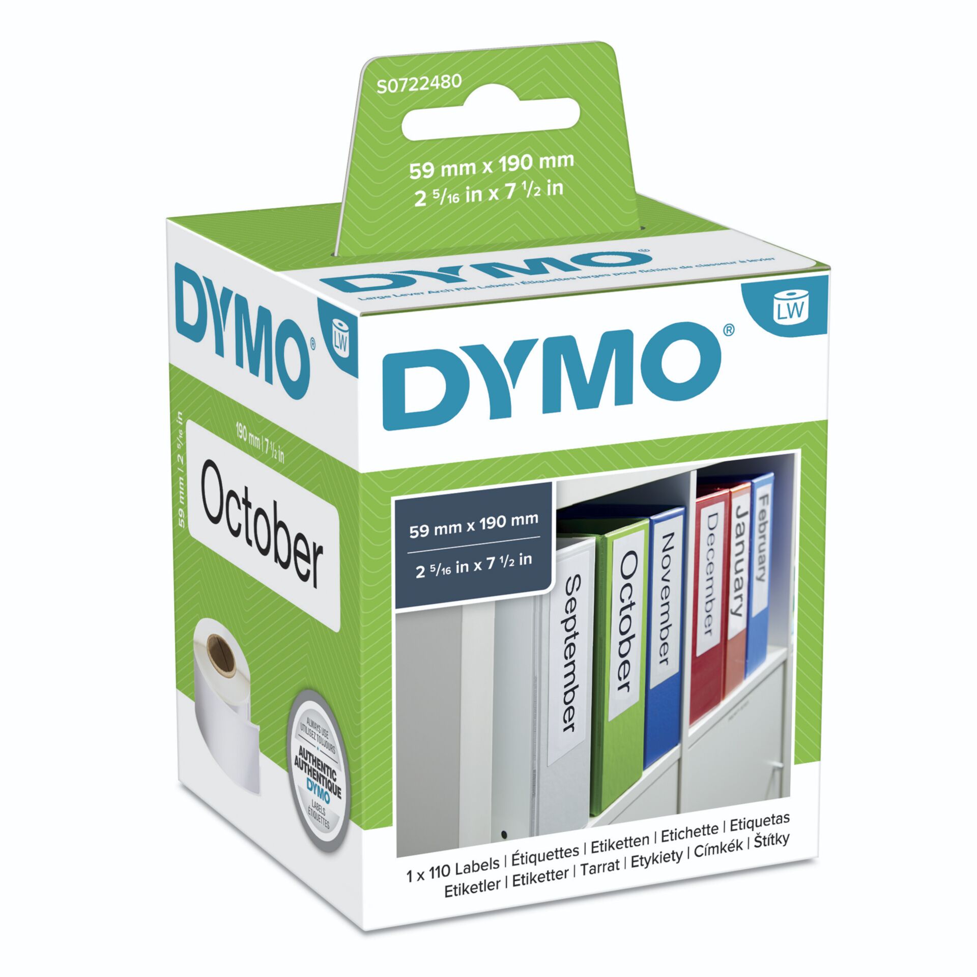 Dymo Lever arch labels 190mm x 59mm / 1 x 110 pcs 99019