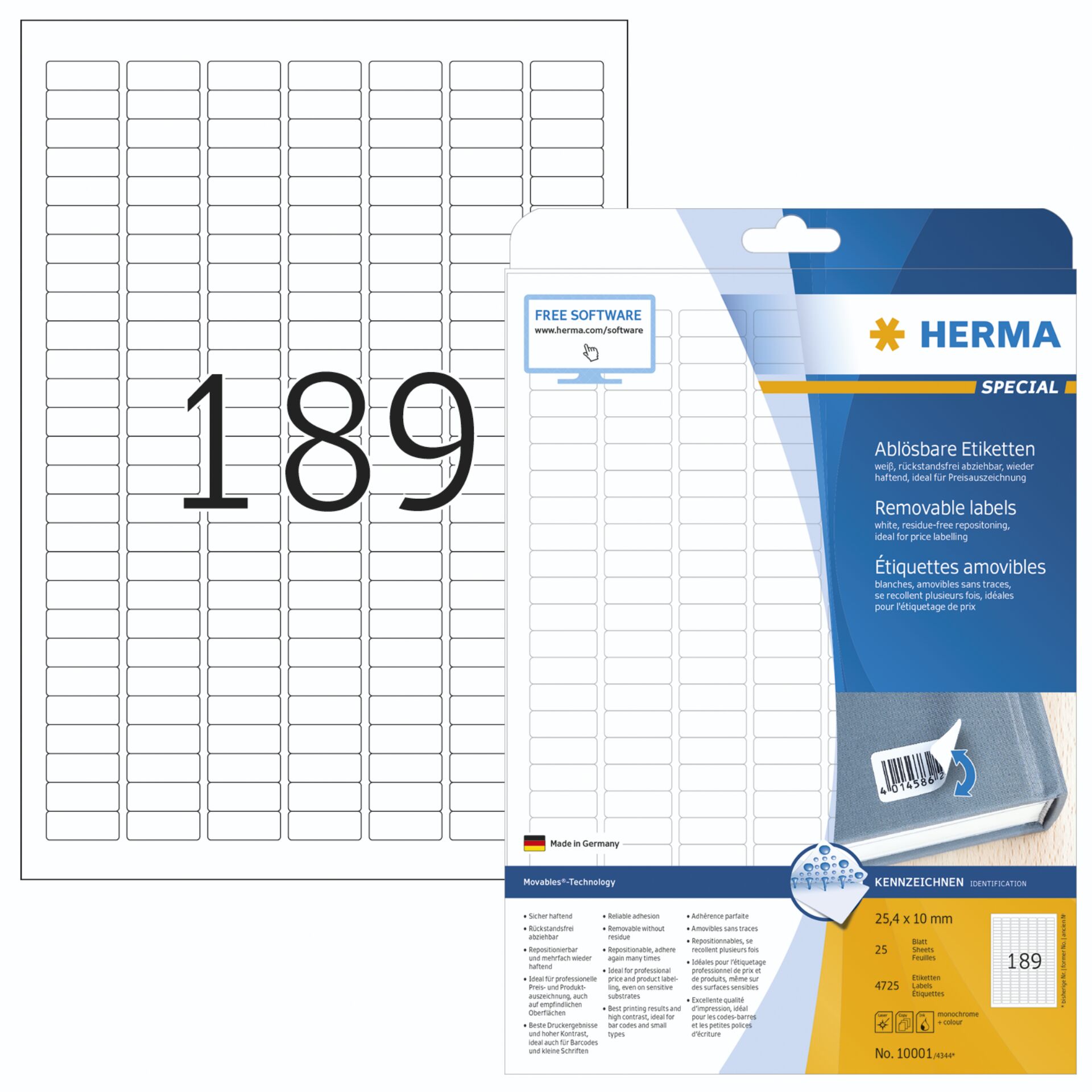 Herma Removable Labels 25,4x10 25 Sh. DIN A4 4725 pcs. 10001