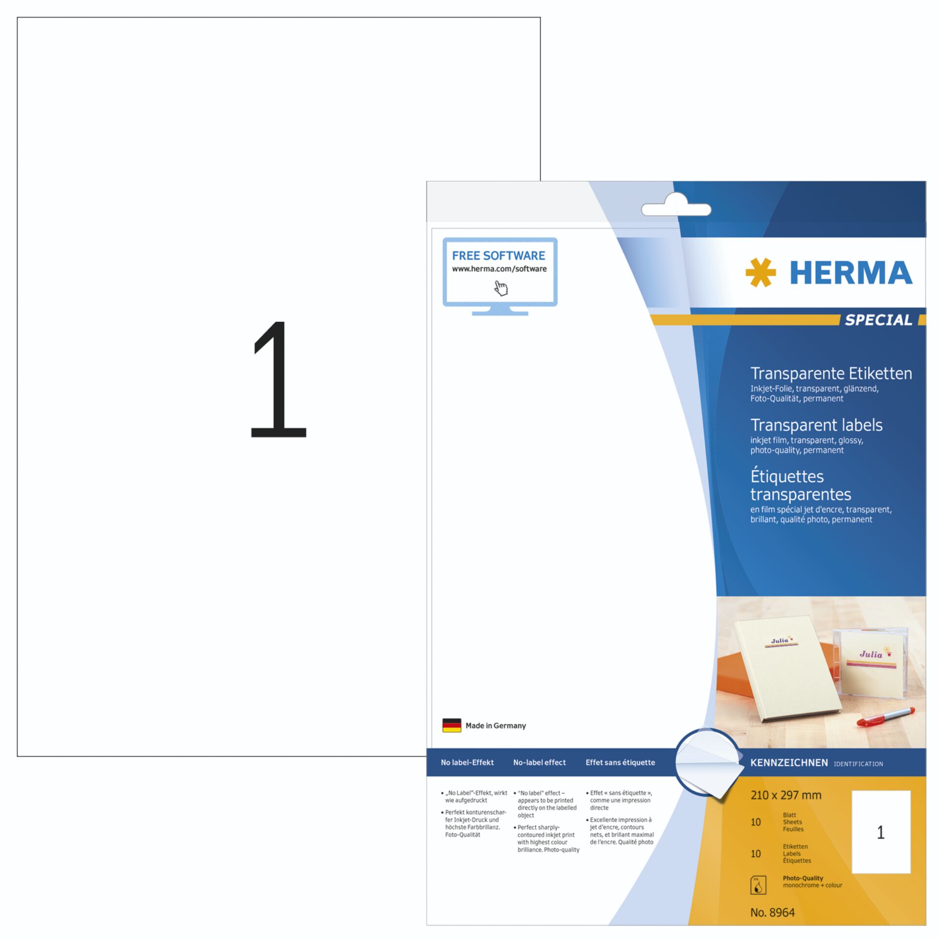 Herma transparent Labels 210x297 10 Sheets DIN A4 10 pcs. 8964