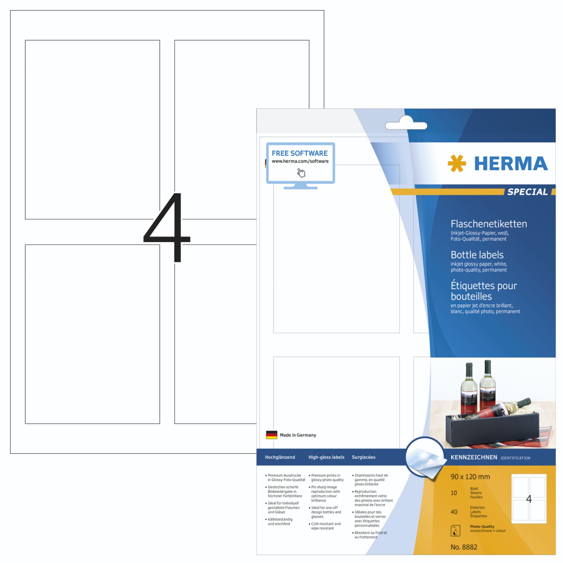 Herma Bottle Label inkjet 90x120 10 Sheets DIN A4 40 pcs. 8882