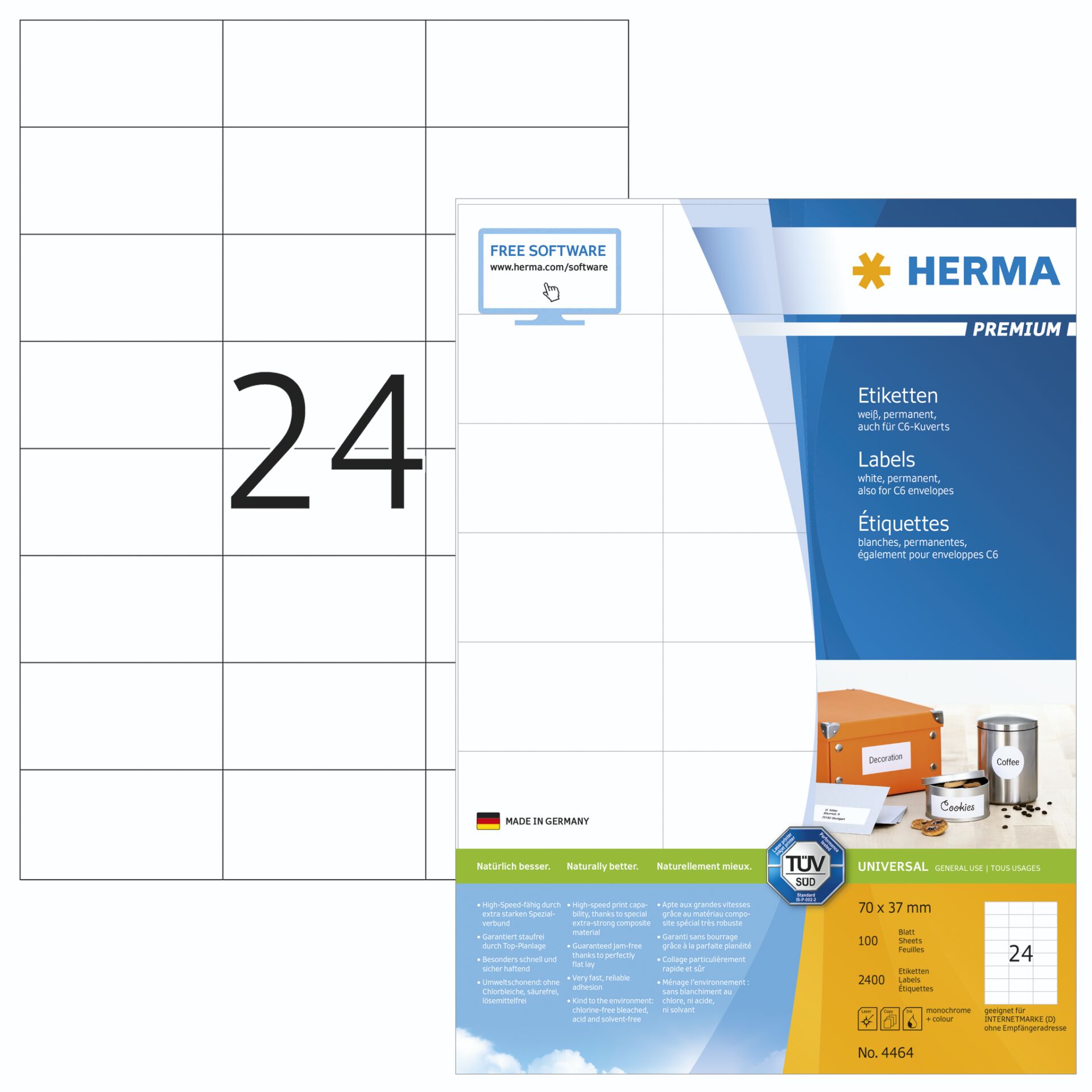 Herma Premium Labels 70x37 100 Sheets DIN A4 2400 pcs. 4464