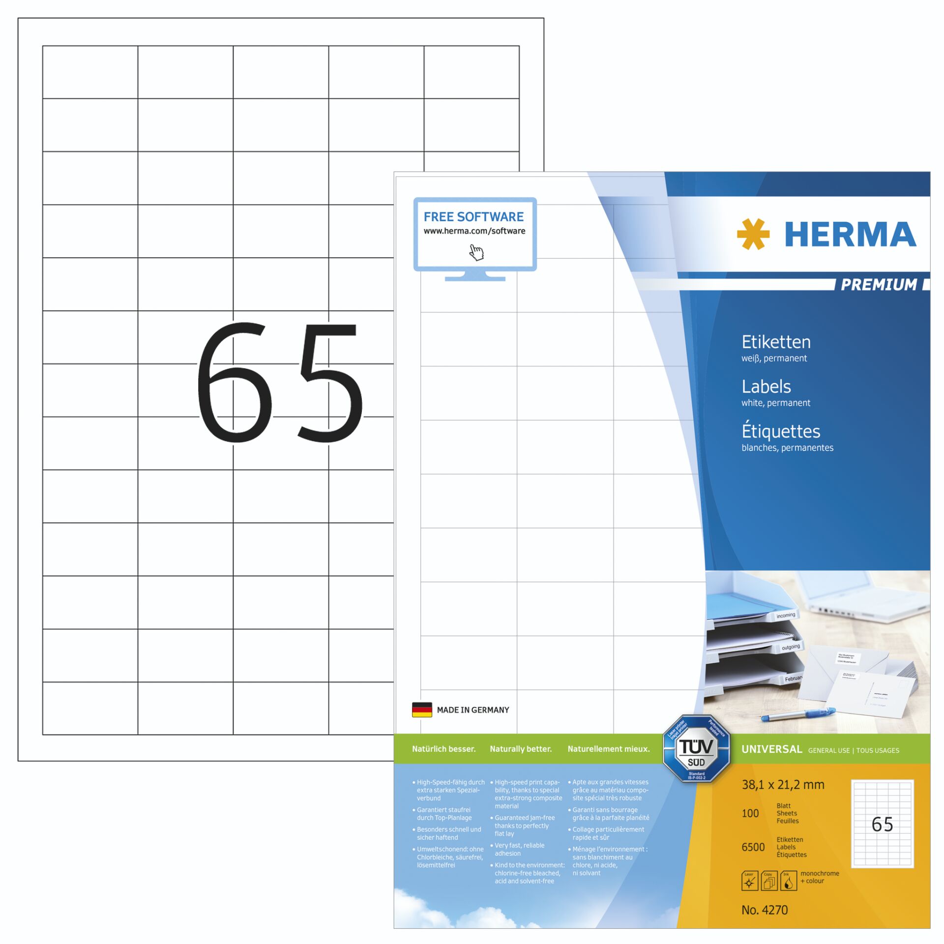Herma Labels 38,1x21,2 100 Sheets DIN A4 6500 pcs. 4270
