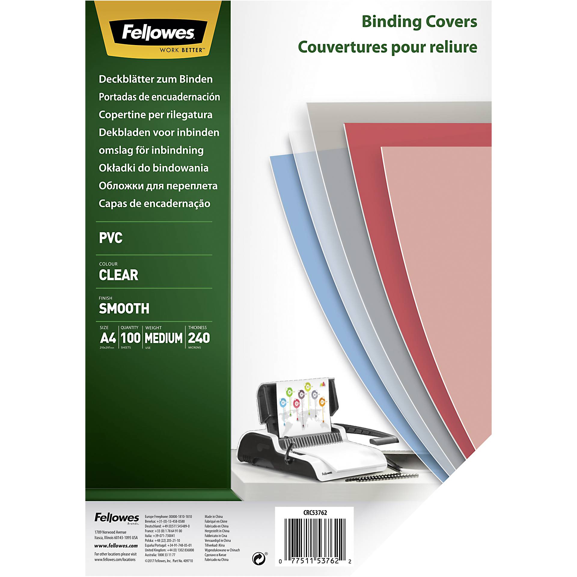 Fellowes Binding Covers A4 Clear PVC 240 Mikron