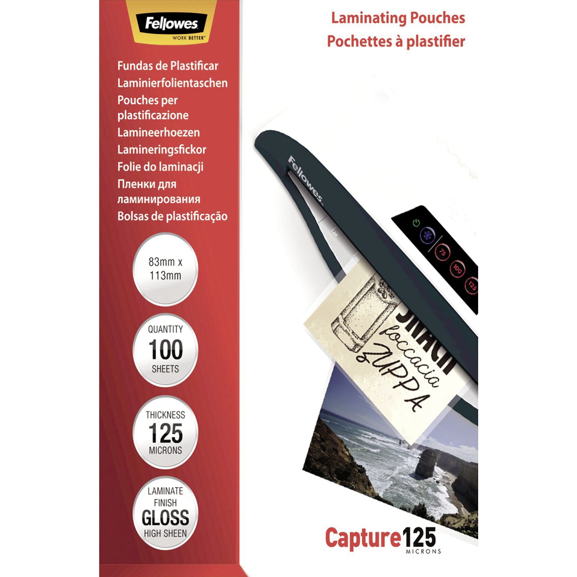 Fellowes Glossy 125 Micron Card Laminating Pouch 83x113 mm
