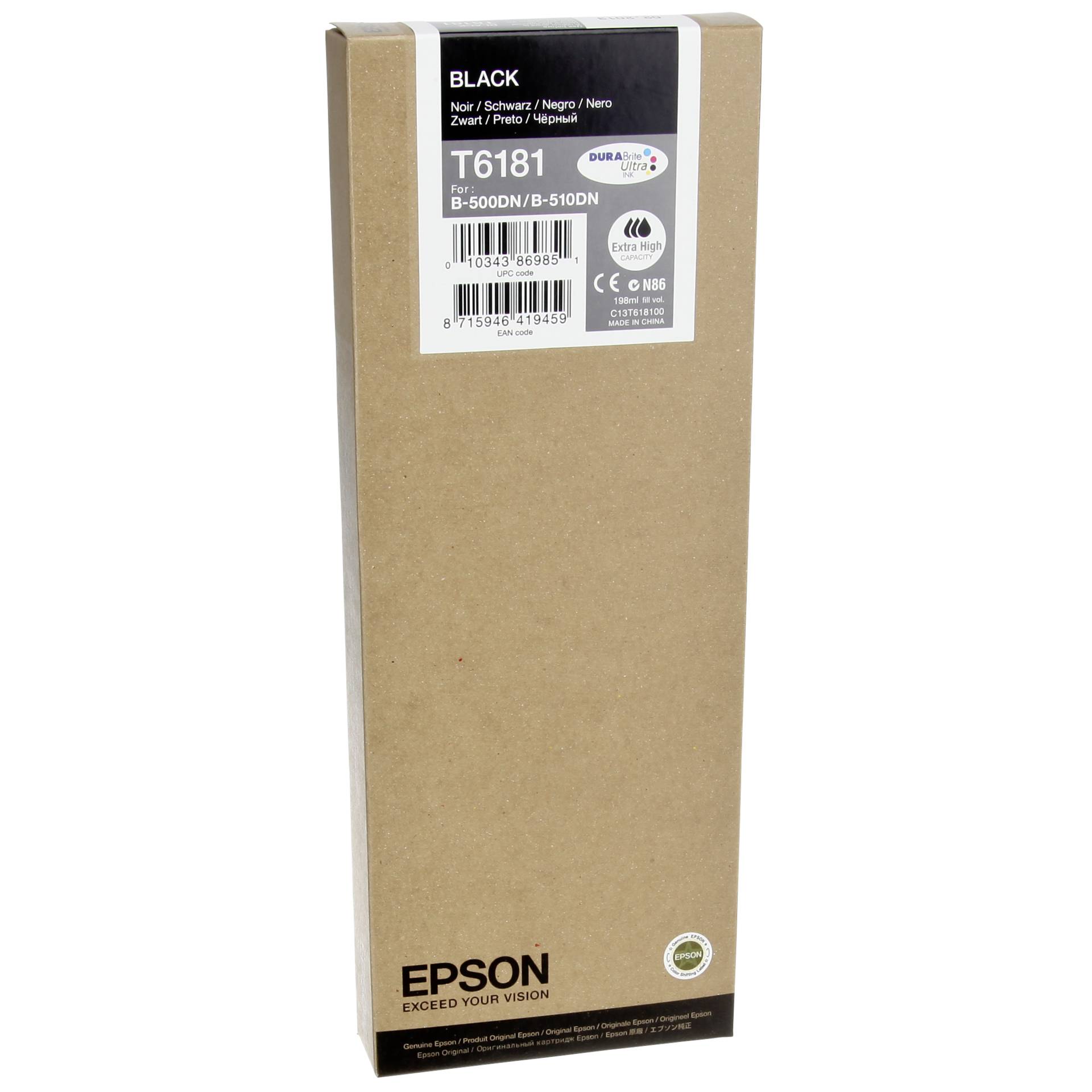 Epson ink cartridge black extra high capacity 198 ml T 618